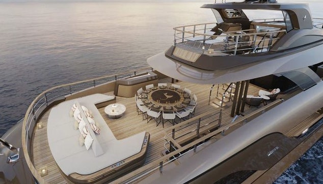 a large ship with a deck aboard RAJA Yacht for Charter