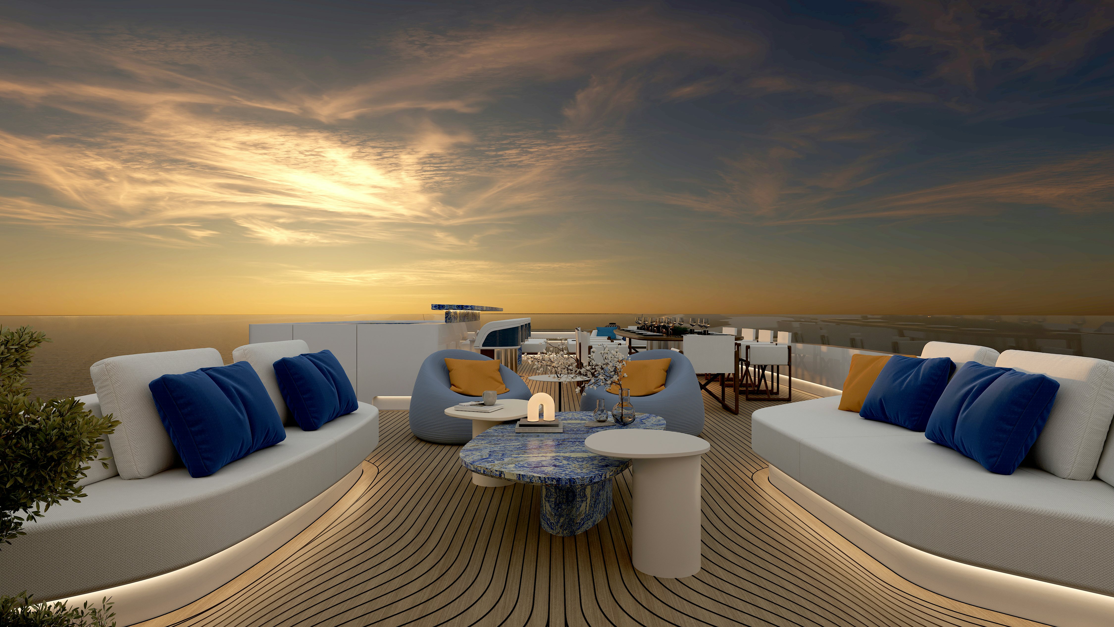 a large living room with a large sky aboard HIU Yacht for Sale