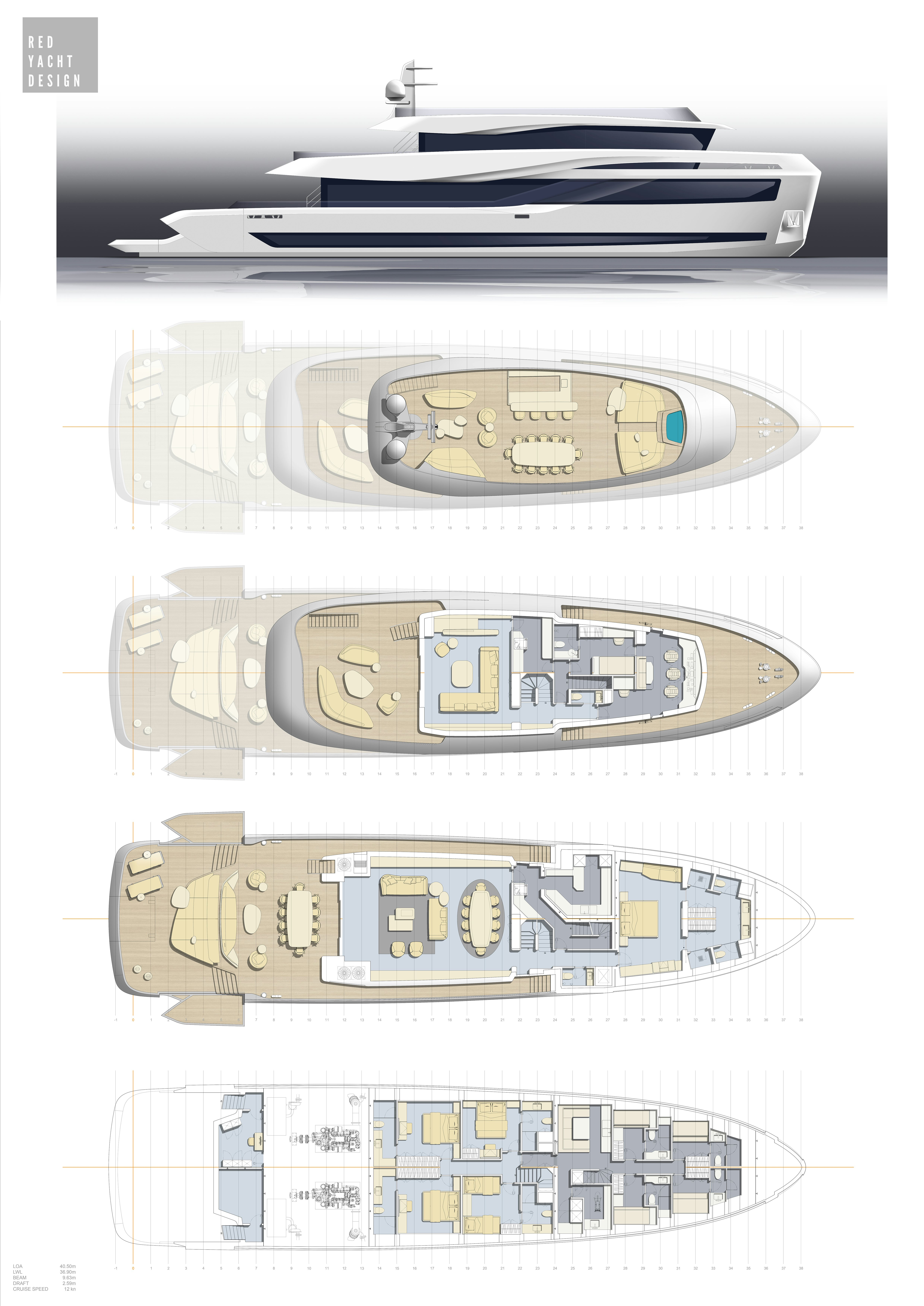 diagram, engineering drawing aboard HIU Yacht for Sale