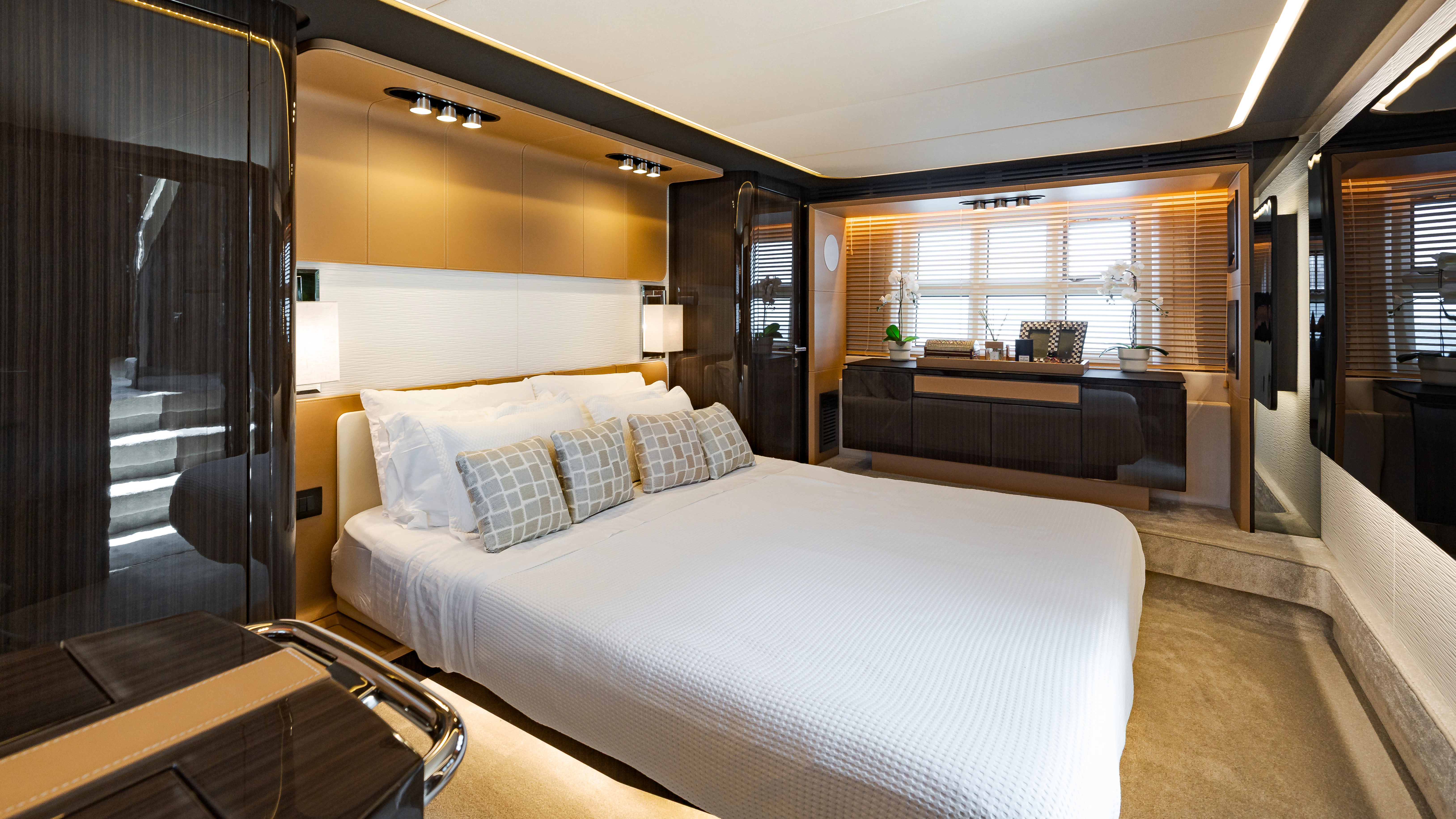 a bed in a room aboard JR 28 Yacht for Sale