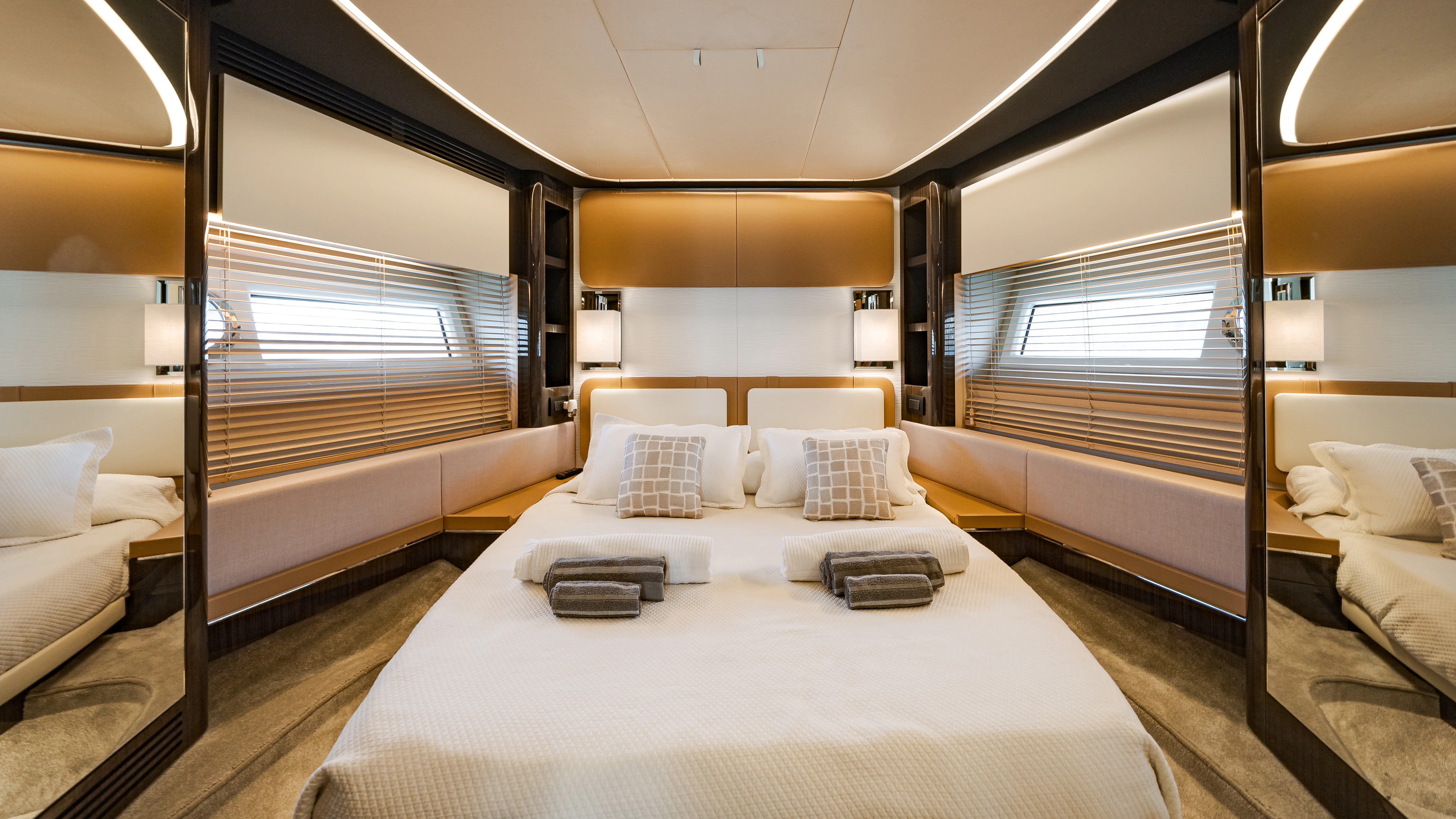 a room with a bed and a window aboard JR 28 Yacht for Sale