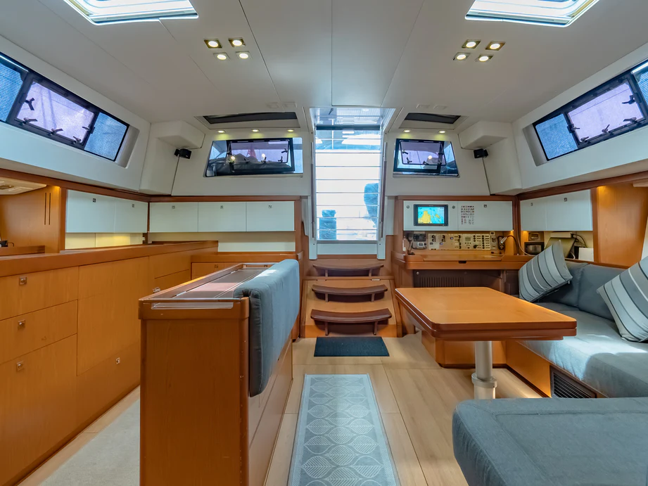 a room with a desk and a tv aboard IMPERIA Yacht for Sale