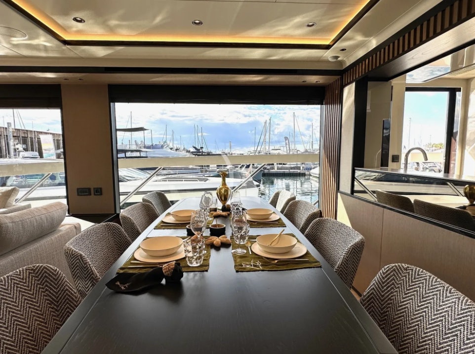 a table set for a meal aboard SEMELA Yacht for Charter