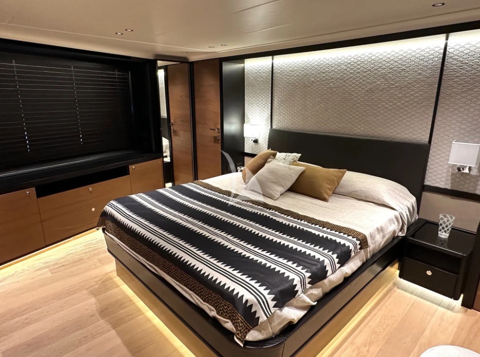a bed in a room aboard SEMELA Yacht for Charter