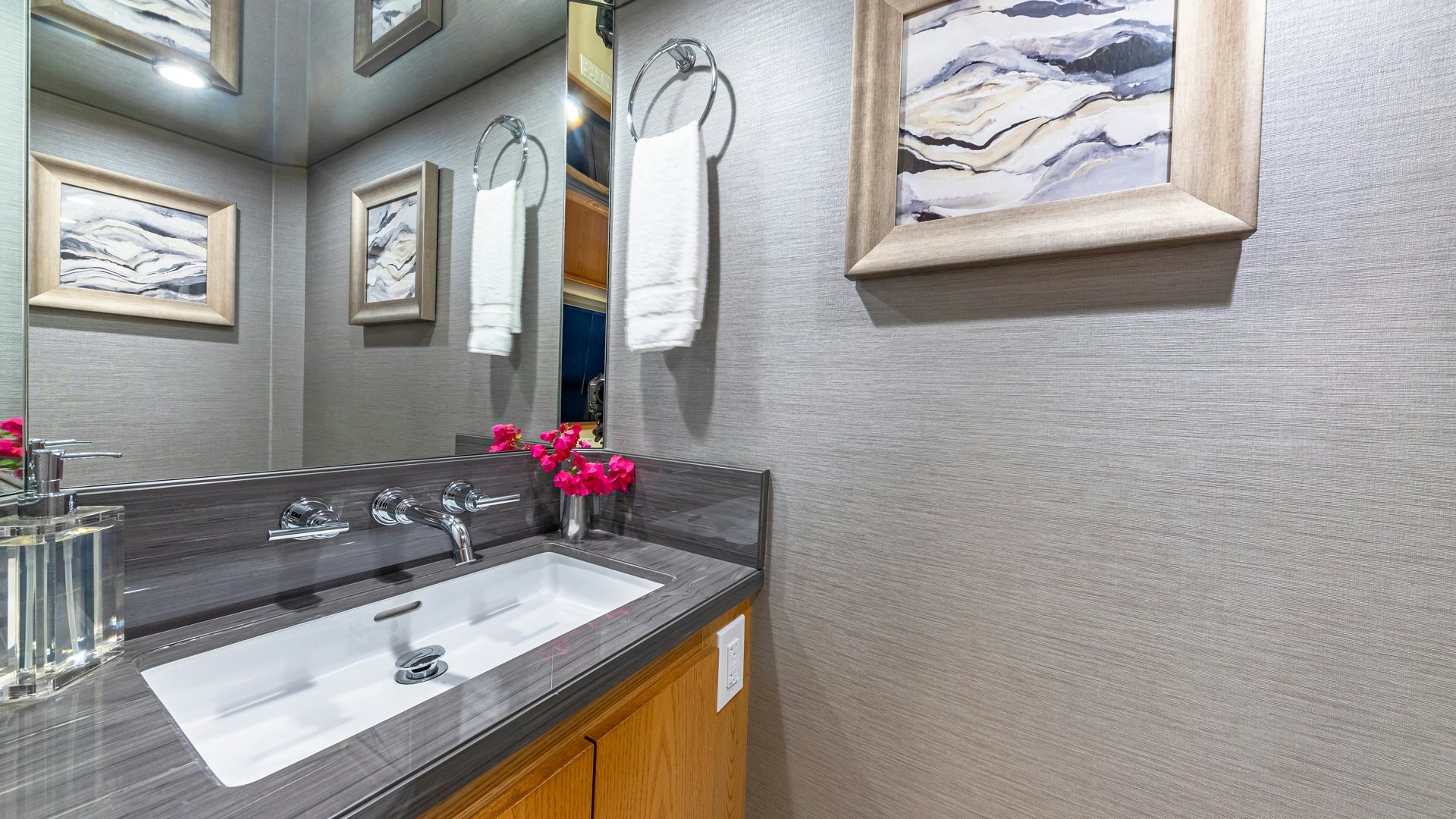 a bathroom with two sinks aboard MARGATE Yacht for Sale