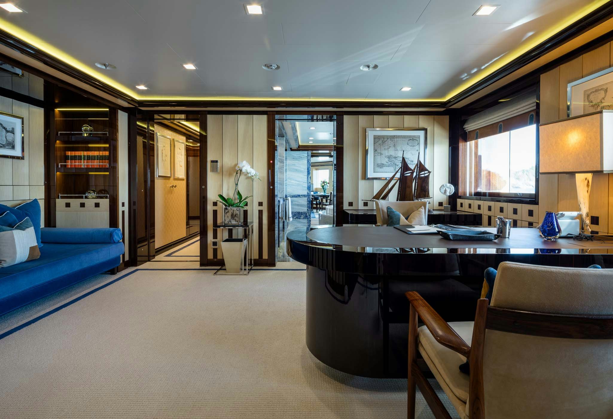 a large kitchen with a large island aboard AXIOMA Yacht for Charter