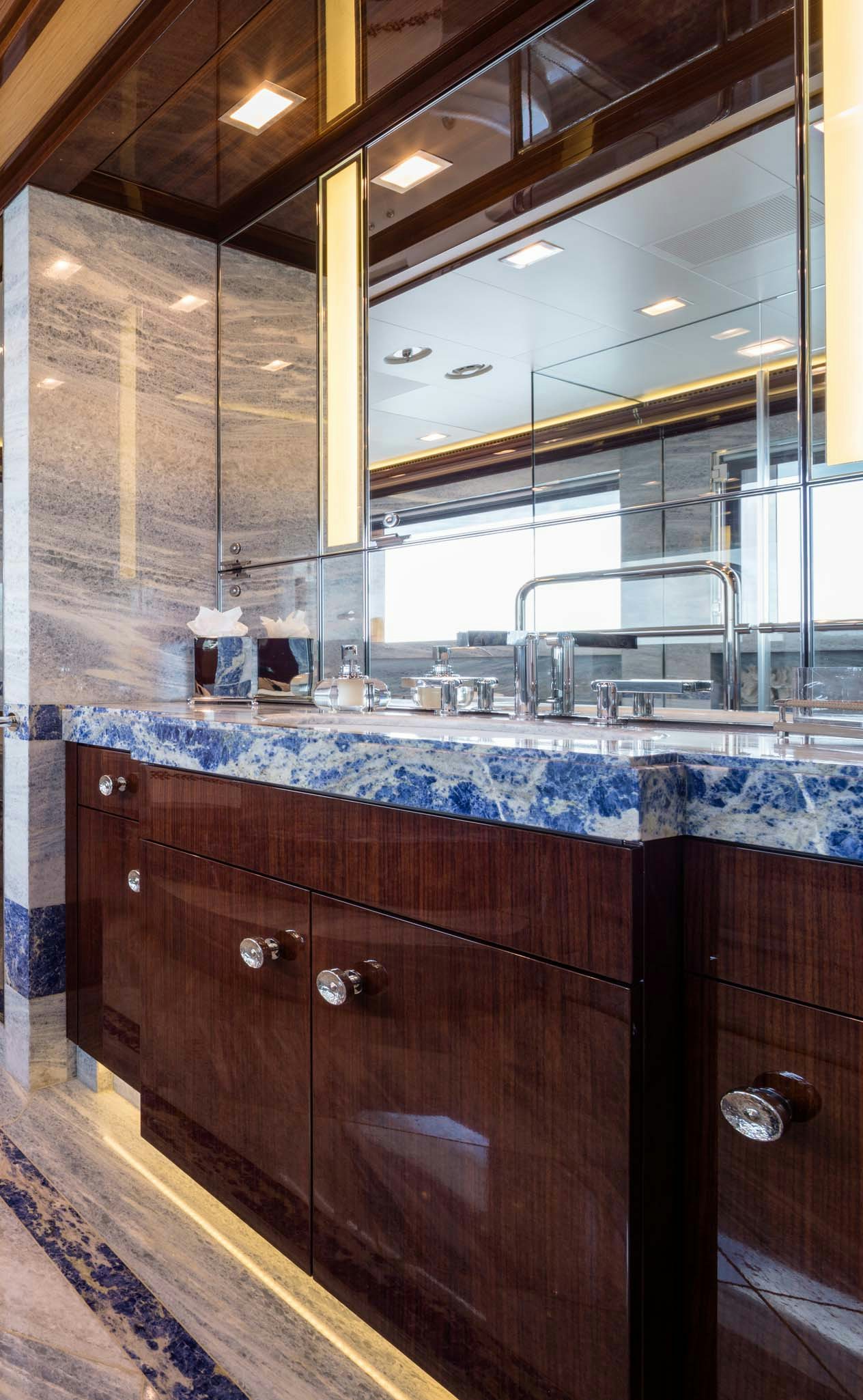 a bathroom with a countertop aboard AXIOMA Yacht for Charter
