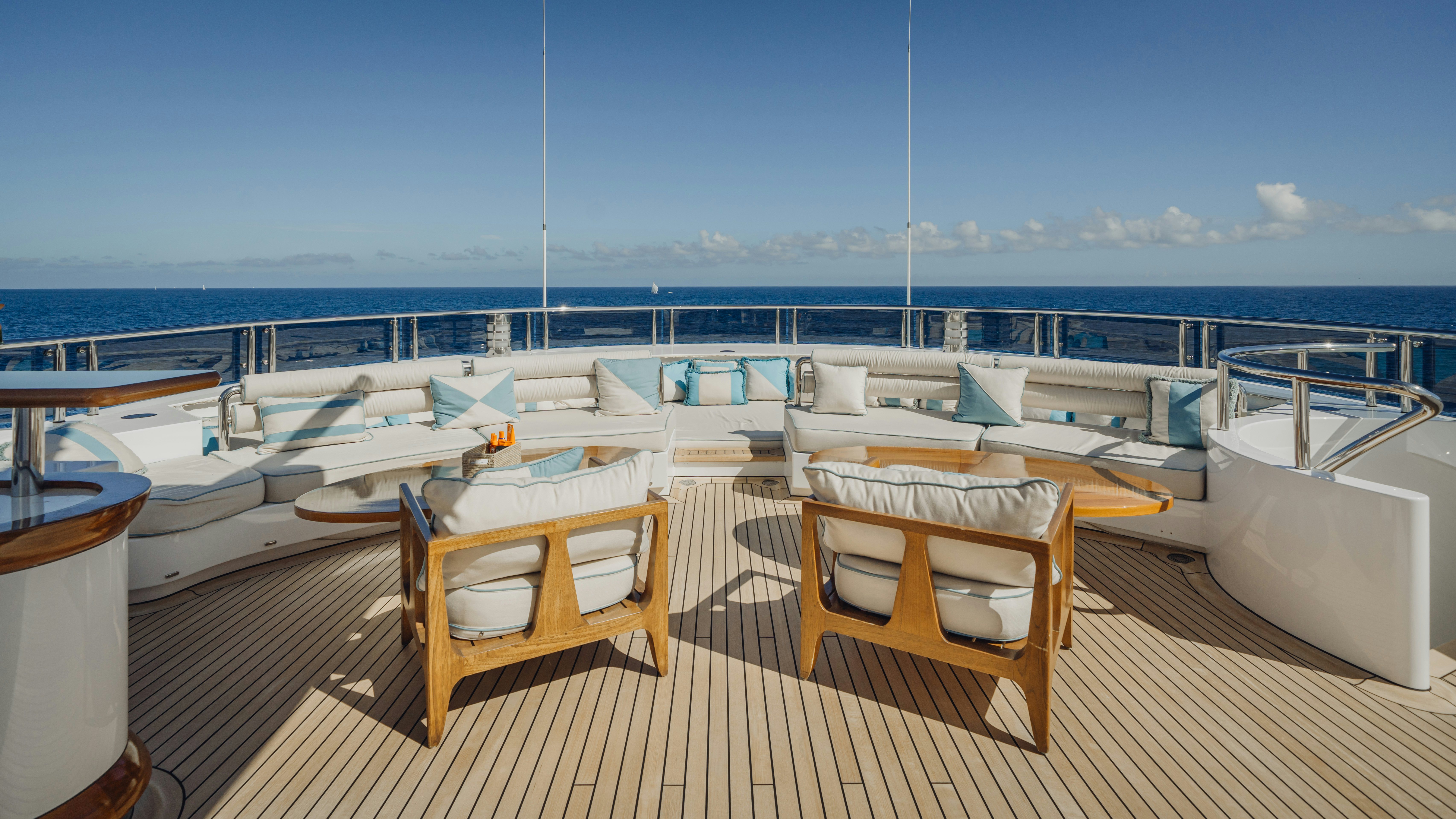 a deck with chairs on it aboard AXIOMA Yacht for Sale