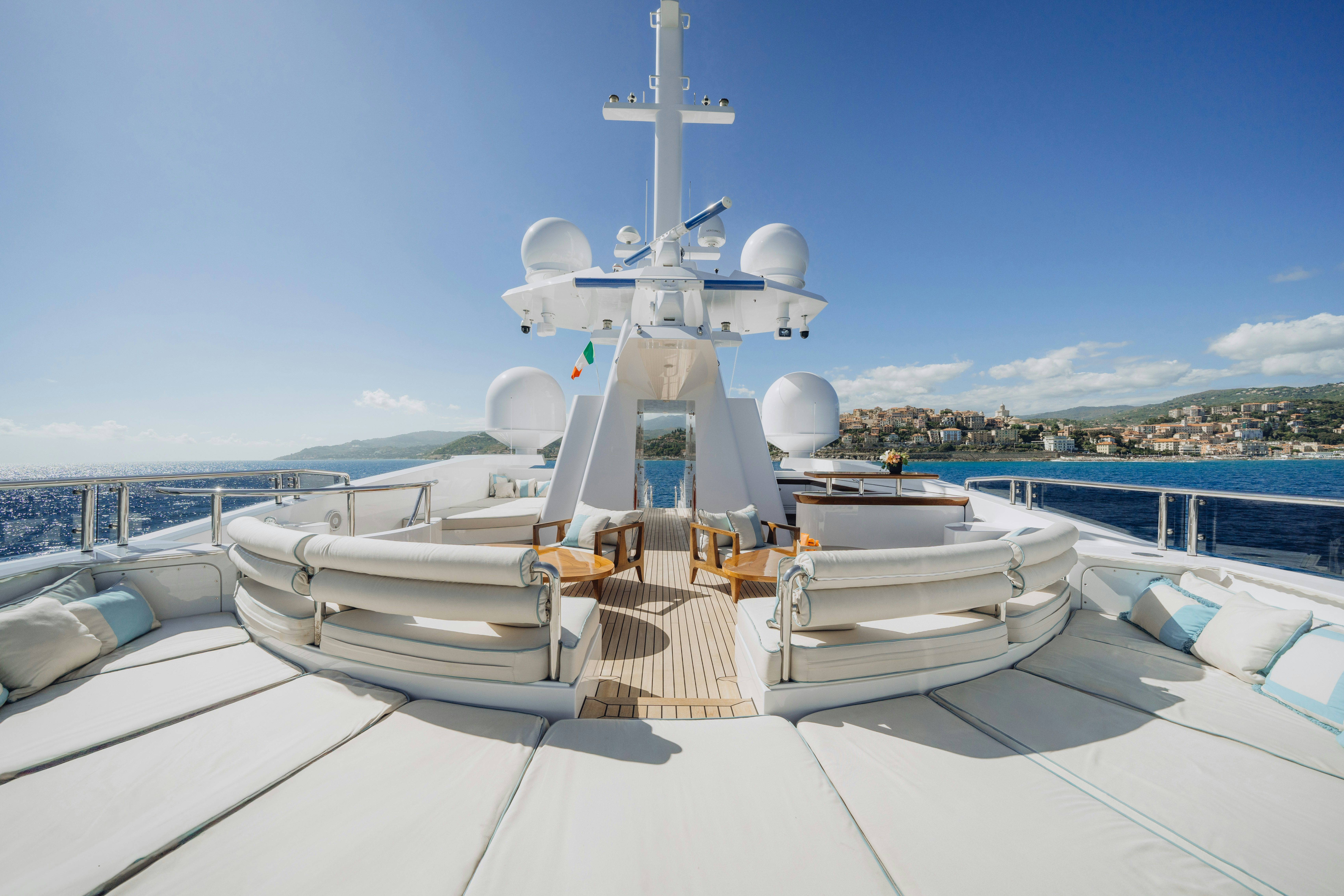 a white satellite dish on a deck aboard AXIOMA Yacht for Sale