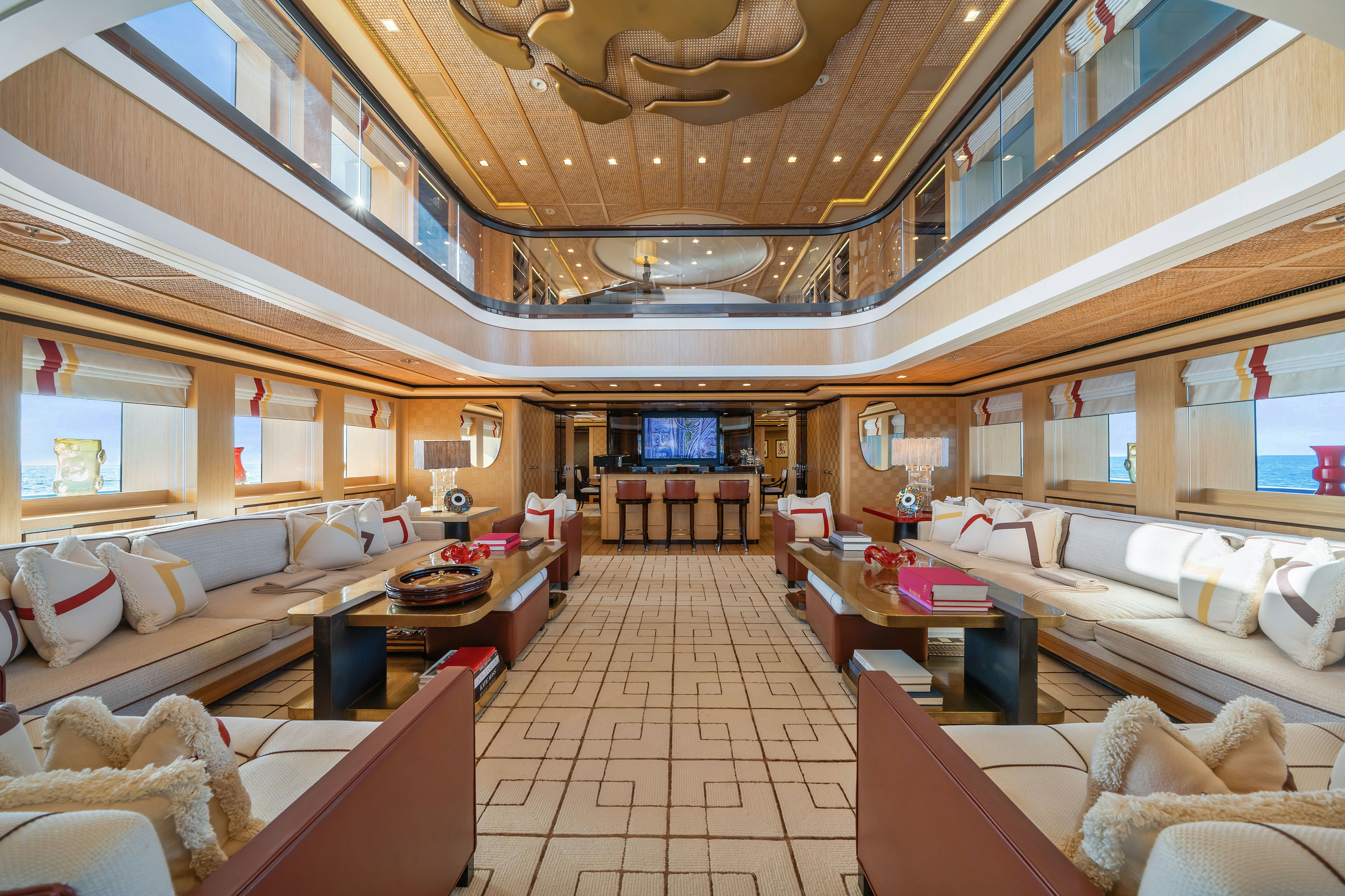 inside of a building with couches aboard AXIOMA Yacht for Sale