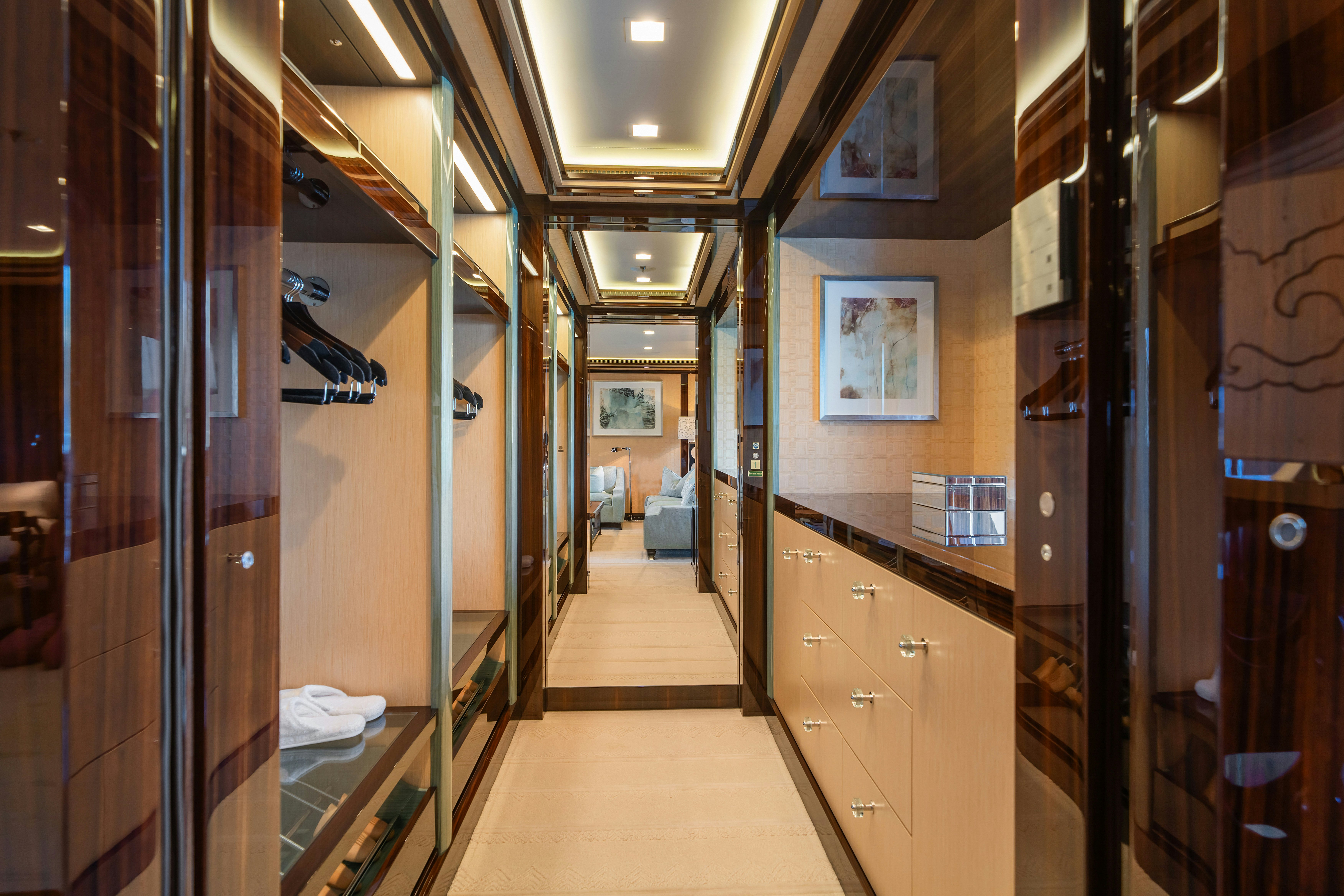 a hallway with a lot of cabinets aboard AXIOMA Yacht for Sale