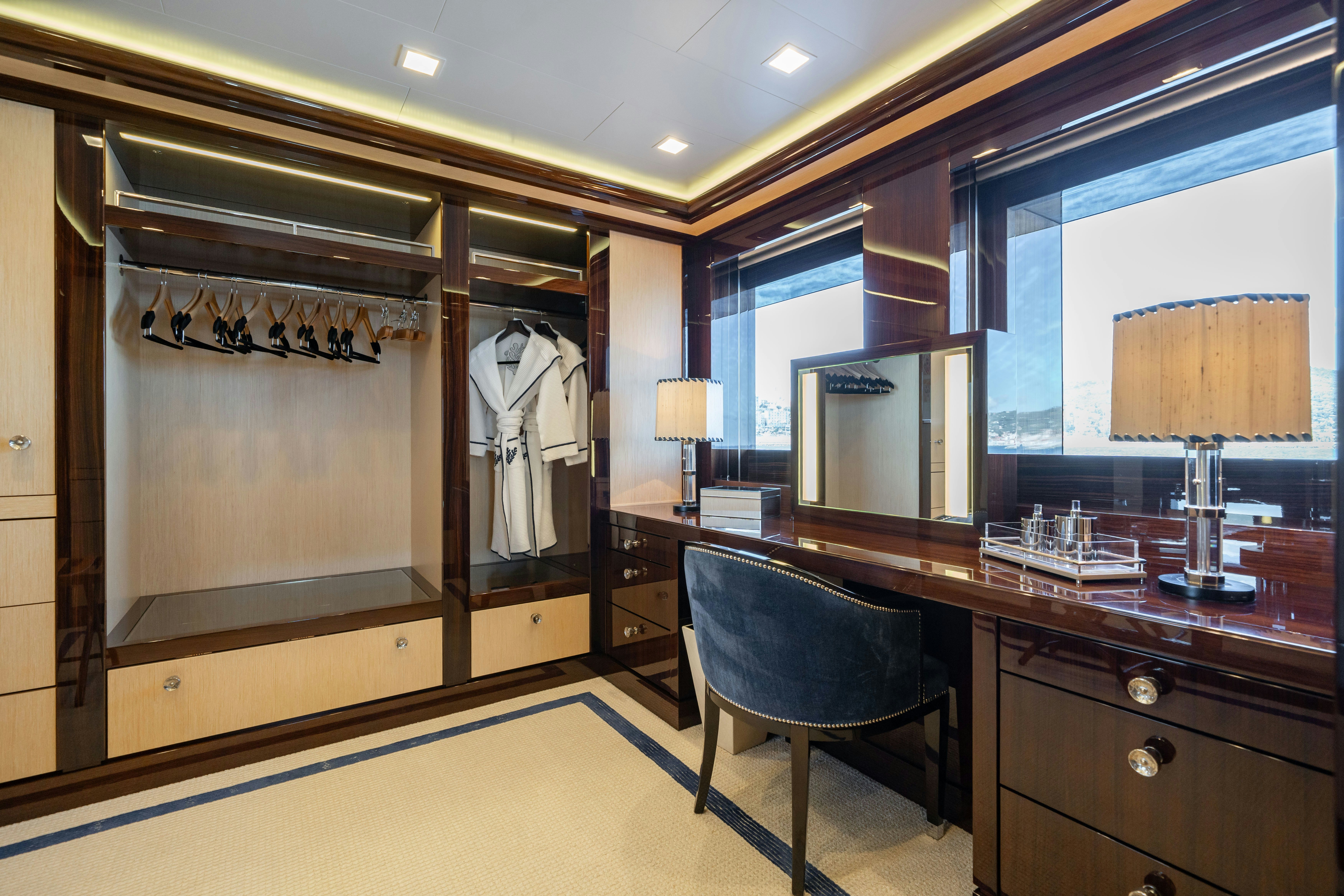 a kitchen with a large mirror aboard AXIOMA Yacht for Sale
