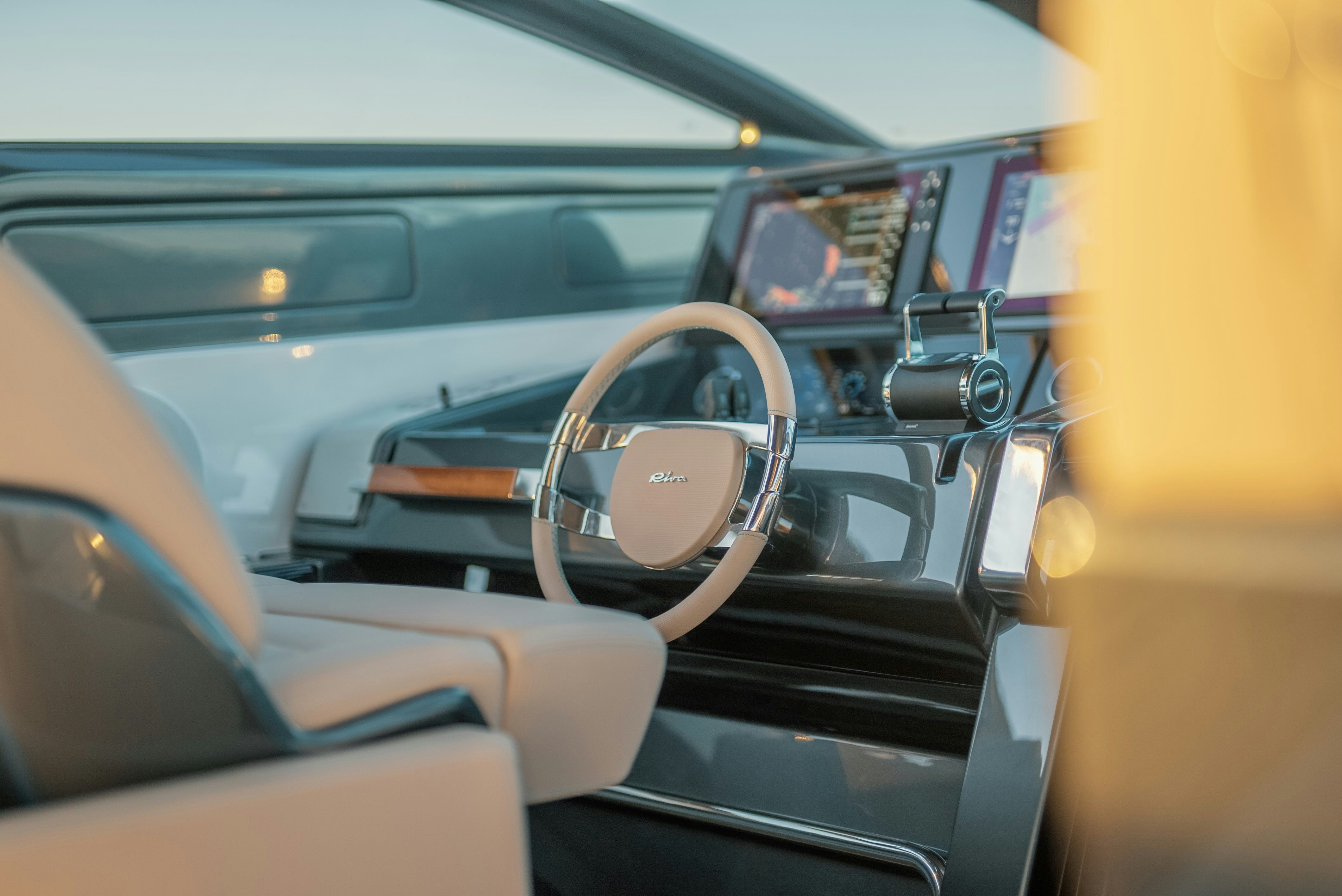 the interior of a car aboard DIABLE Yacht for Sale