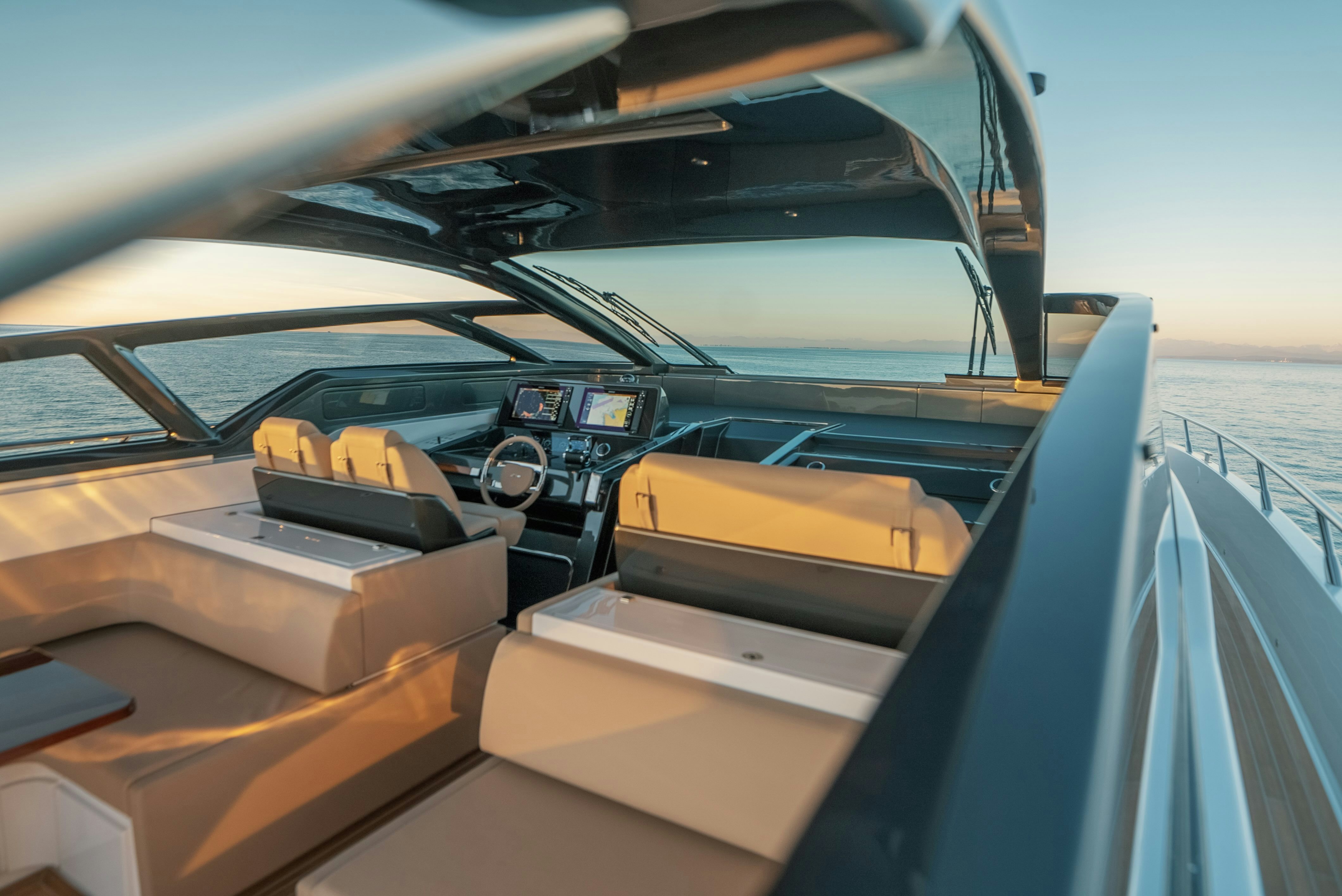 the interior of a car aboard DIABLE Yacht for Sale