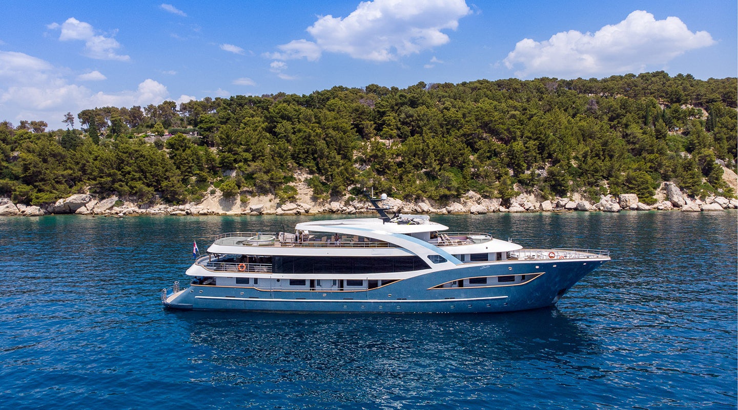 a boat in the water aboard BELLA Yacht for Charter