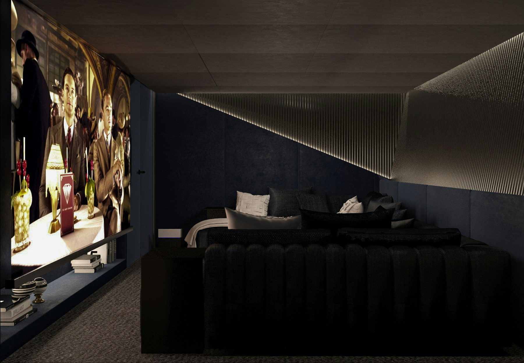 a room with a bed and a painting on the wall aboard BELLA Yacht for Charter