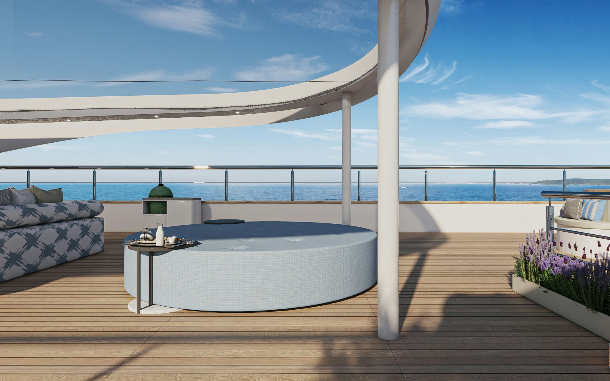 a bed on a deck aboard BELLA Yacht for Charter