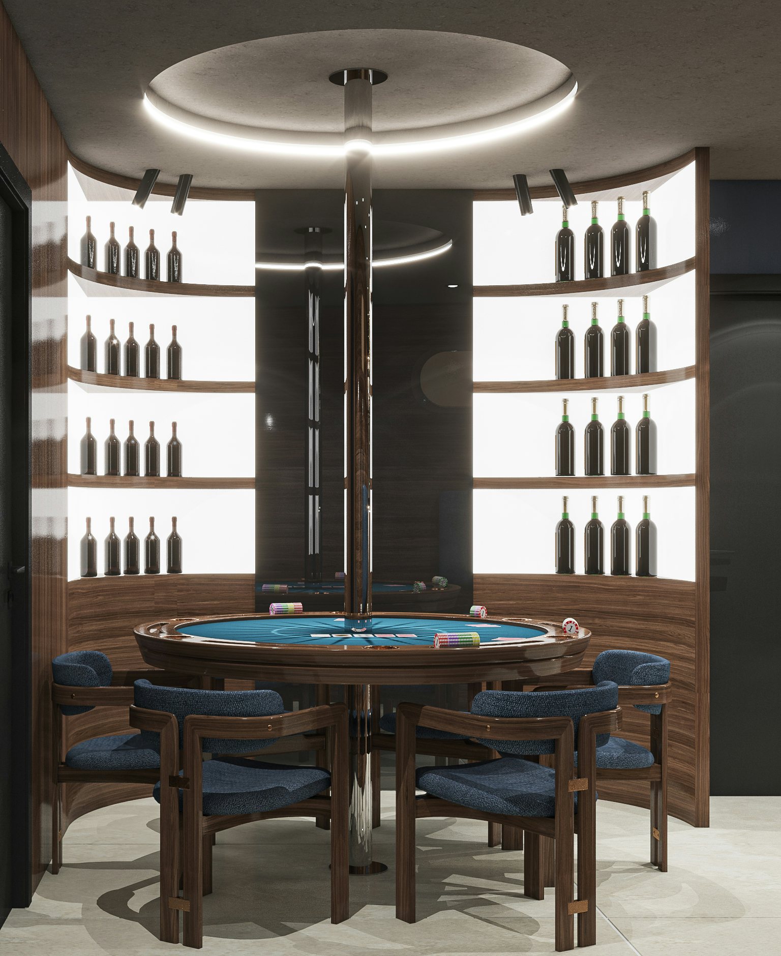 a wine cellar with wine bottles aboard BELLA Yacht for Charter