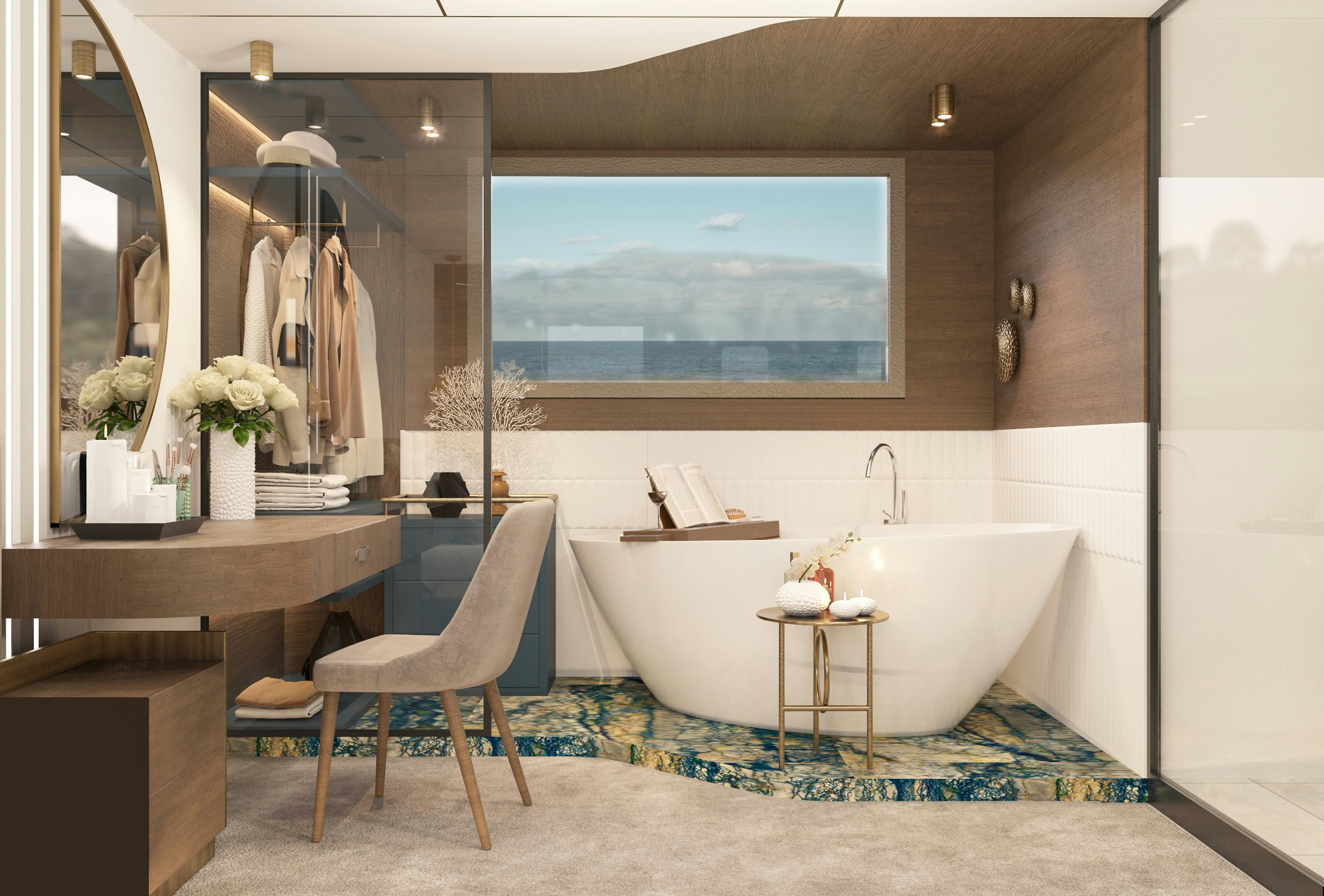 a bathroom with a tub and a sink aboard BELLA Yacht for Charter