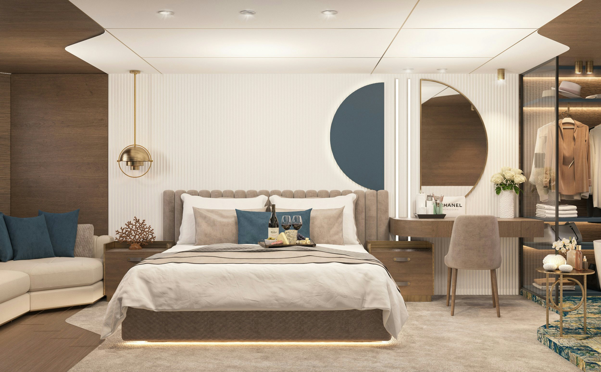 a bed in a room aboard BELLA Yacht for Charter