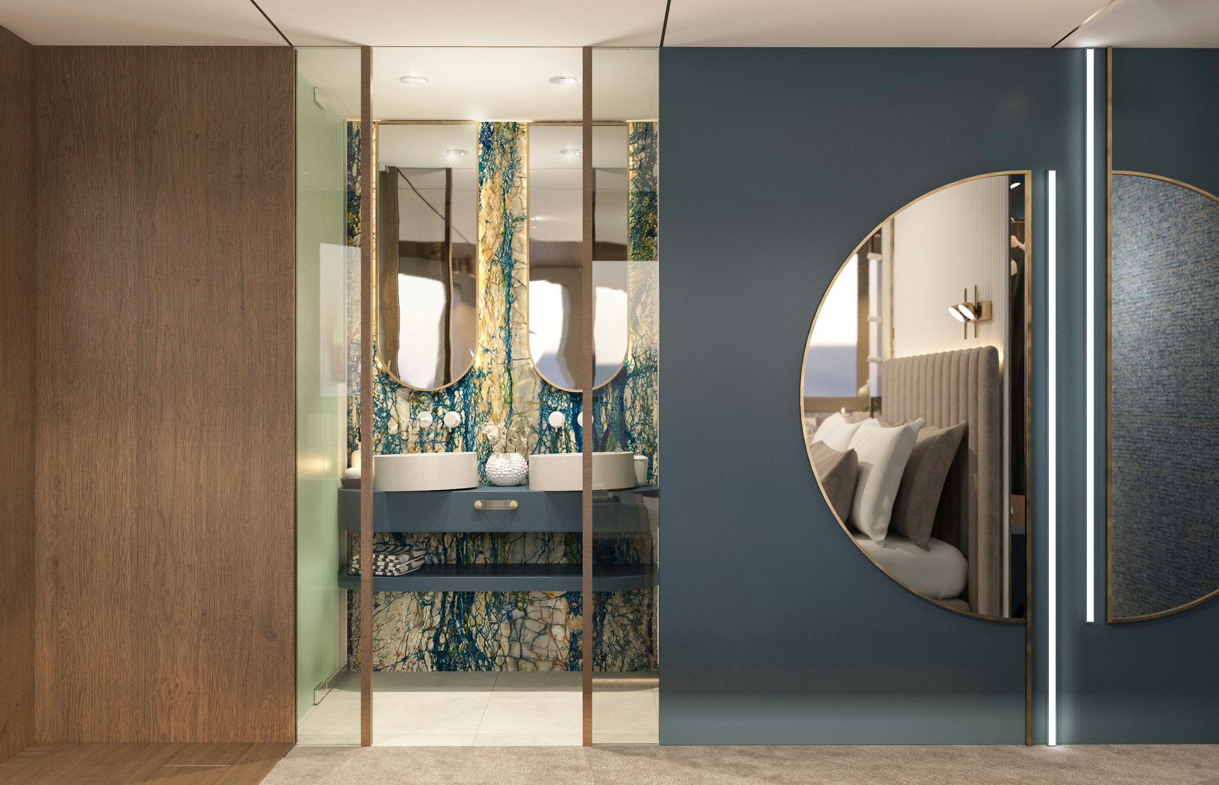 a bathroom with a mirror and a sink aboard BELLA Yacht for Charter