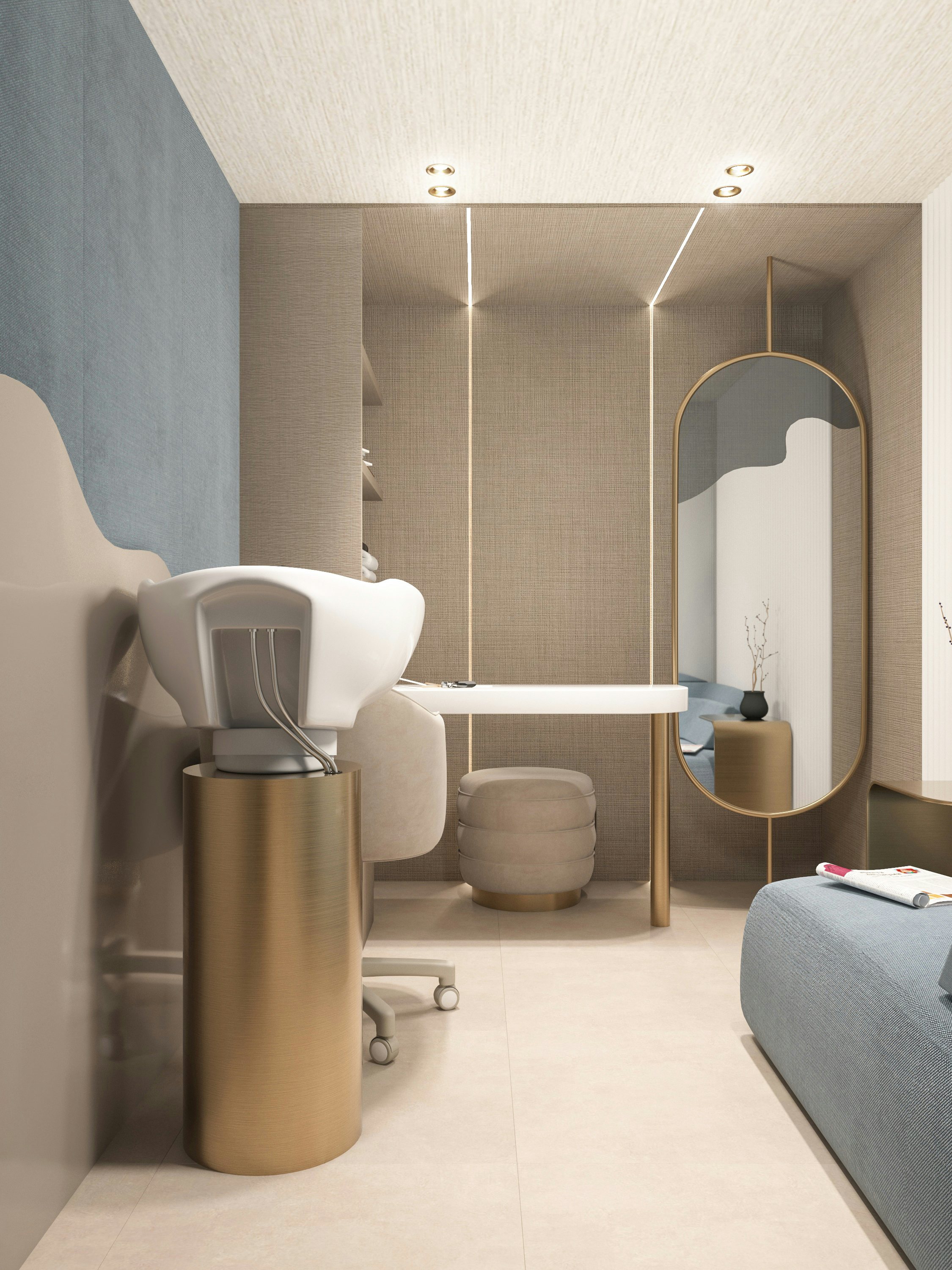 a bathroom with a mirror and a bed aboard BELLA Yacht for Charter