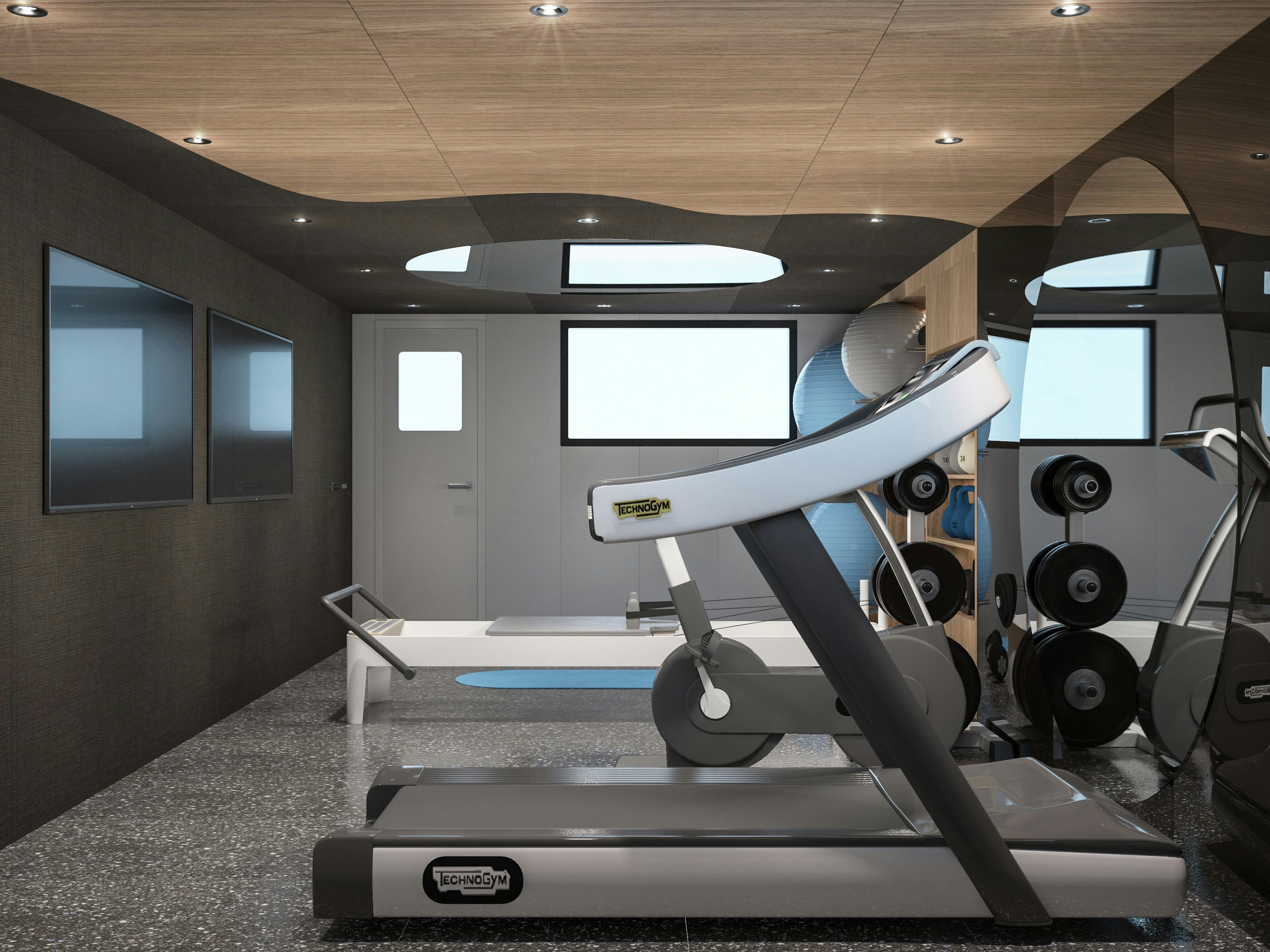 a machine in a room aboard BELLA Yacht for Charter