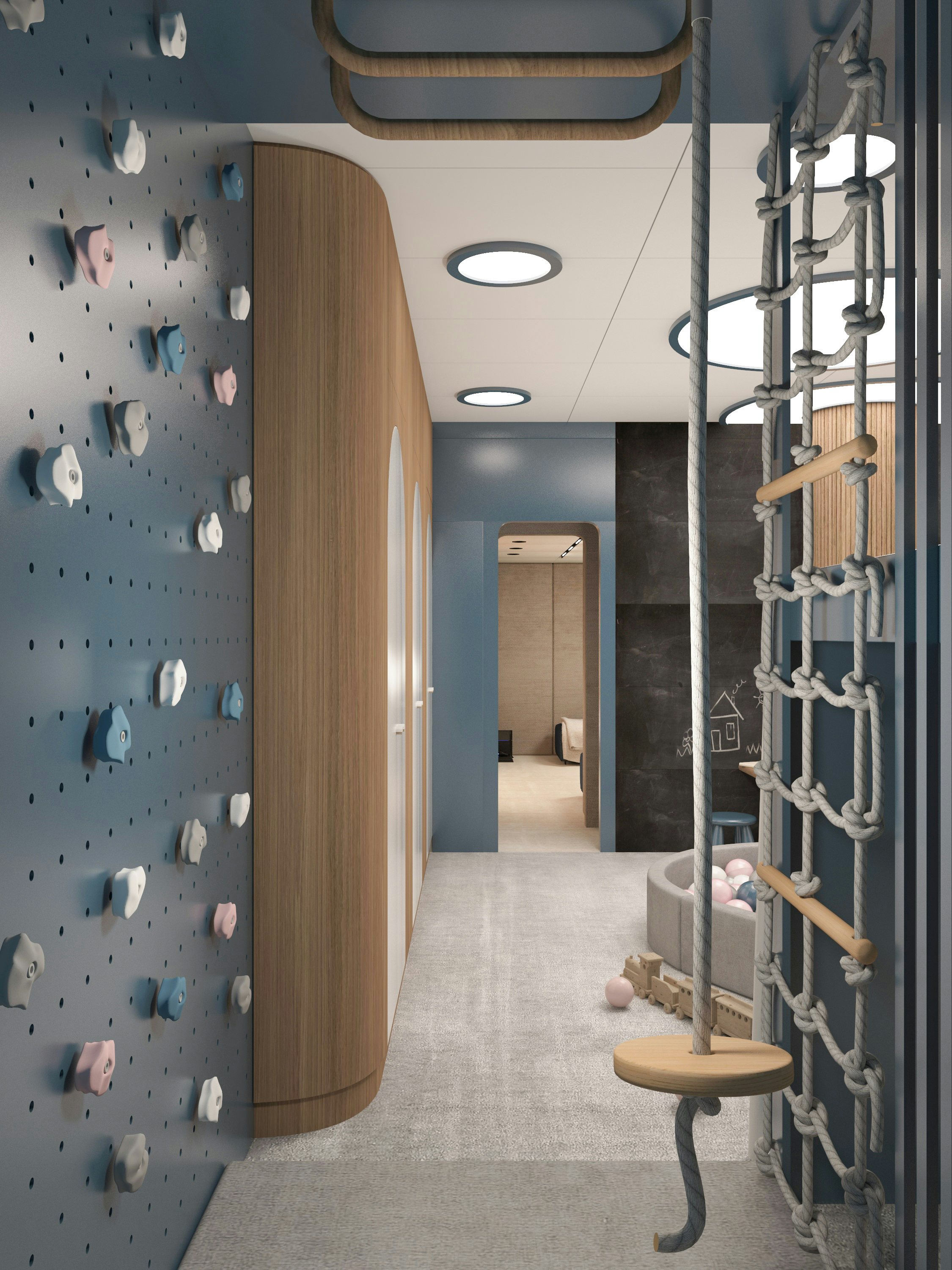 a room with a door and a stool aboard BELLA Yacht for Charter