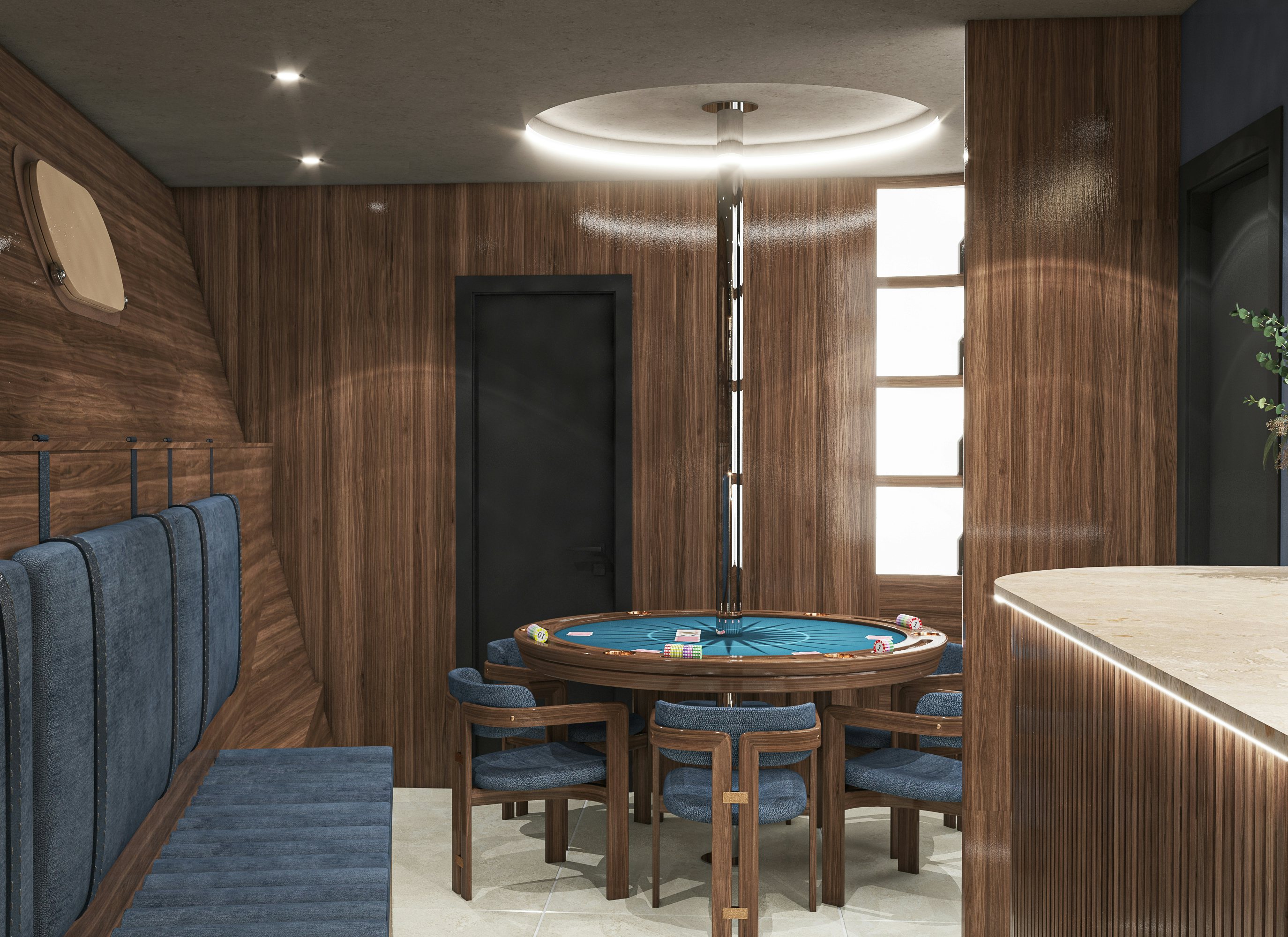 a room with a table and chairs aboard BELLA Yacht for Charter