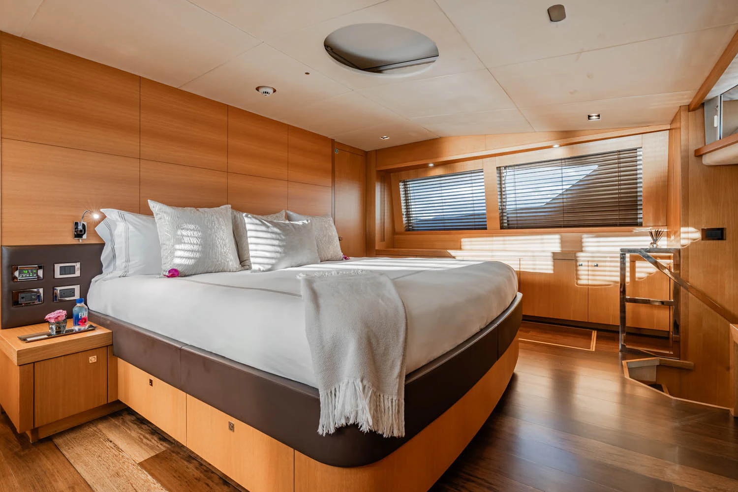 a bed in a room aboard LUNA ROSSA Yacht for Charter