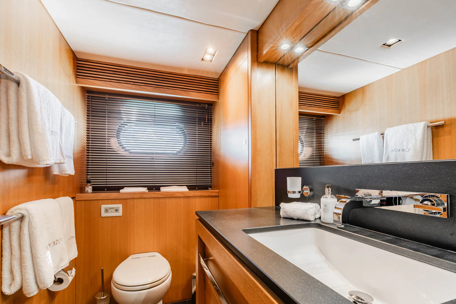 a bathroom with a sink and toilet aboard LUNA ROSSA Yacht for Charter