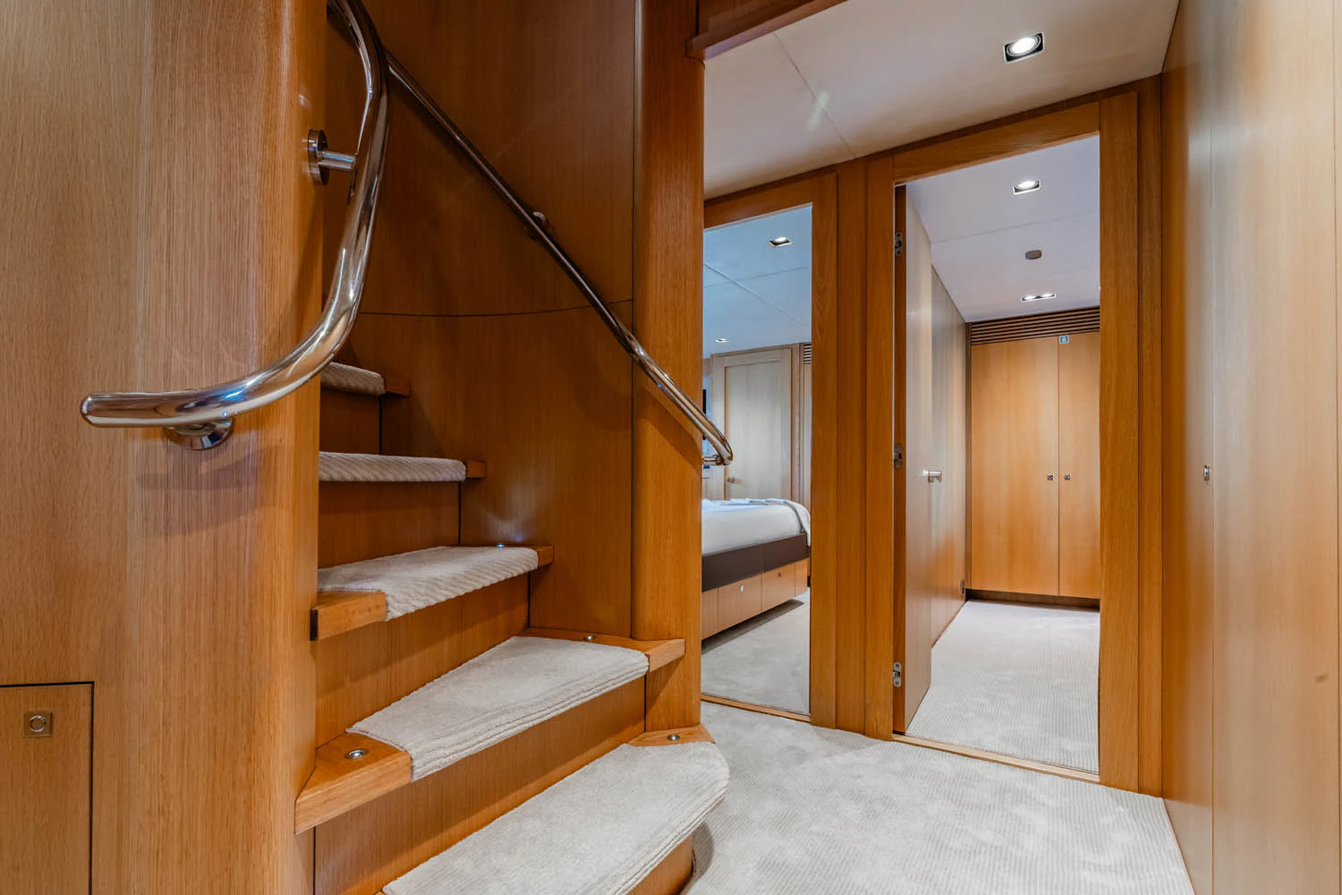 a staircase in a room aboard LUNA ROSSA Yacht for Charter