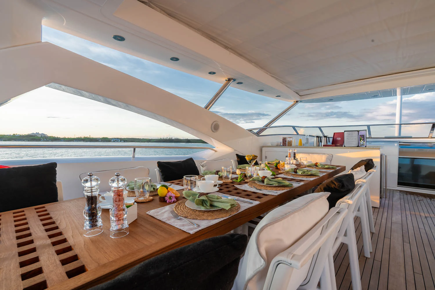 a table with food on it aboard LUNA ROSSA Yacht for Charter