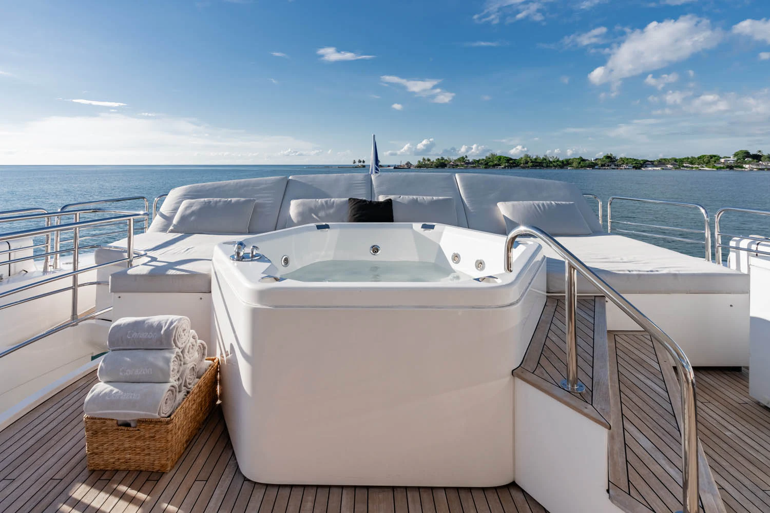 a white bathtub on a boat aboard LUNA ROSSA Yacht for Charter