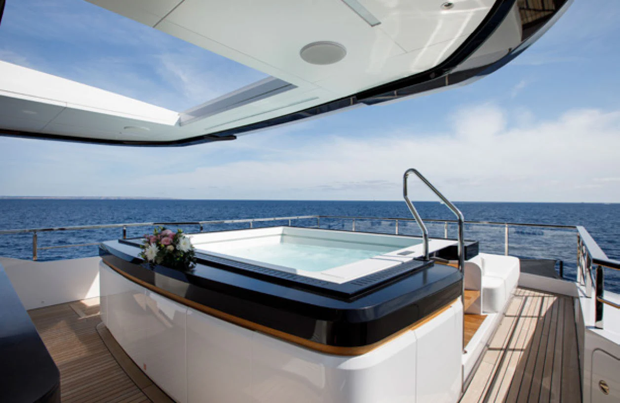 a boat on the water aboard PERLA BIANCA Yacht for Charter