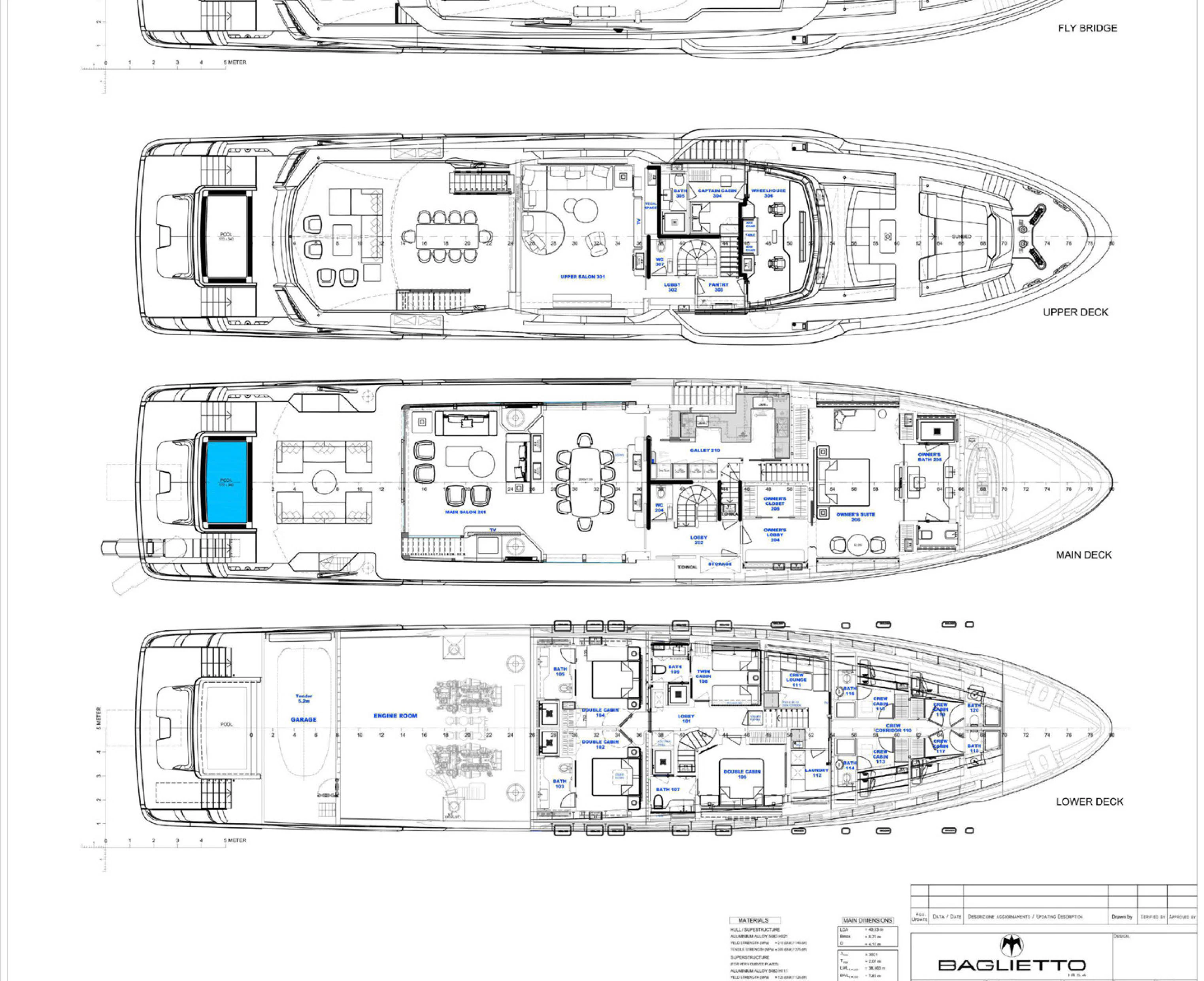 diagram, engineering drawing aboard PERLA BIANCA Yacht for Charter