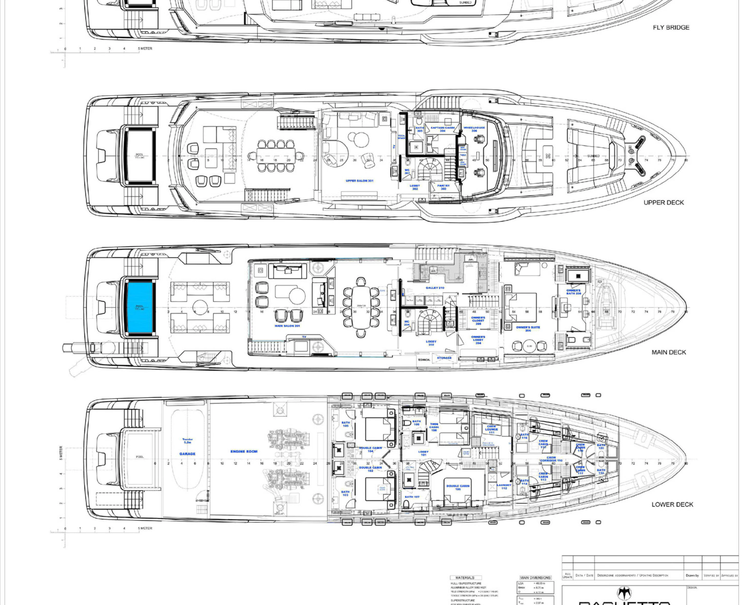 diagram, engineering drawing aboard PERLA BIANCA Yacht for Charter