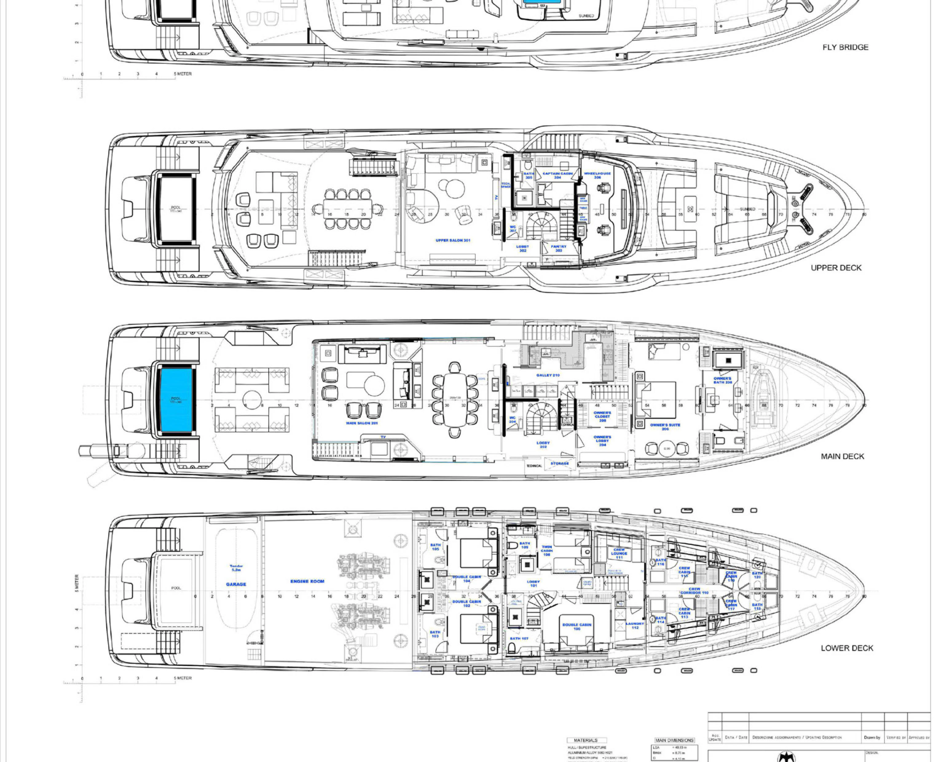 diagram, engineering drawing aboard PERLA BIANCA Yacht for Charter
