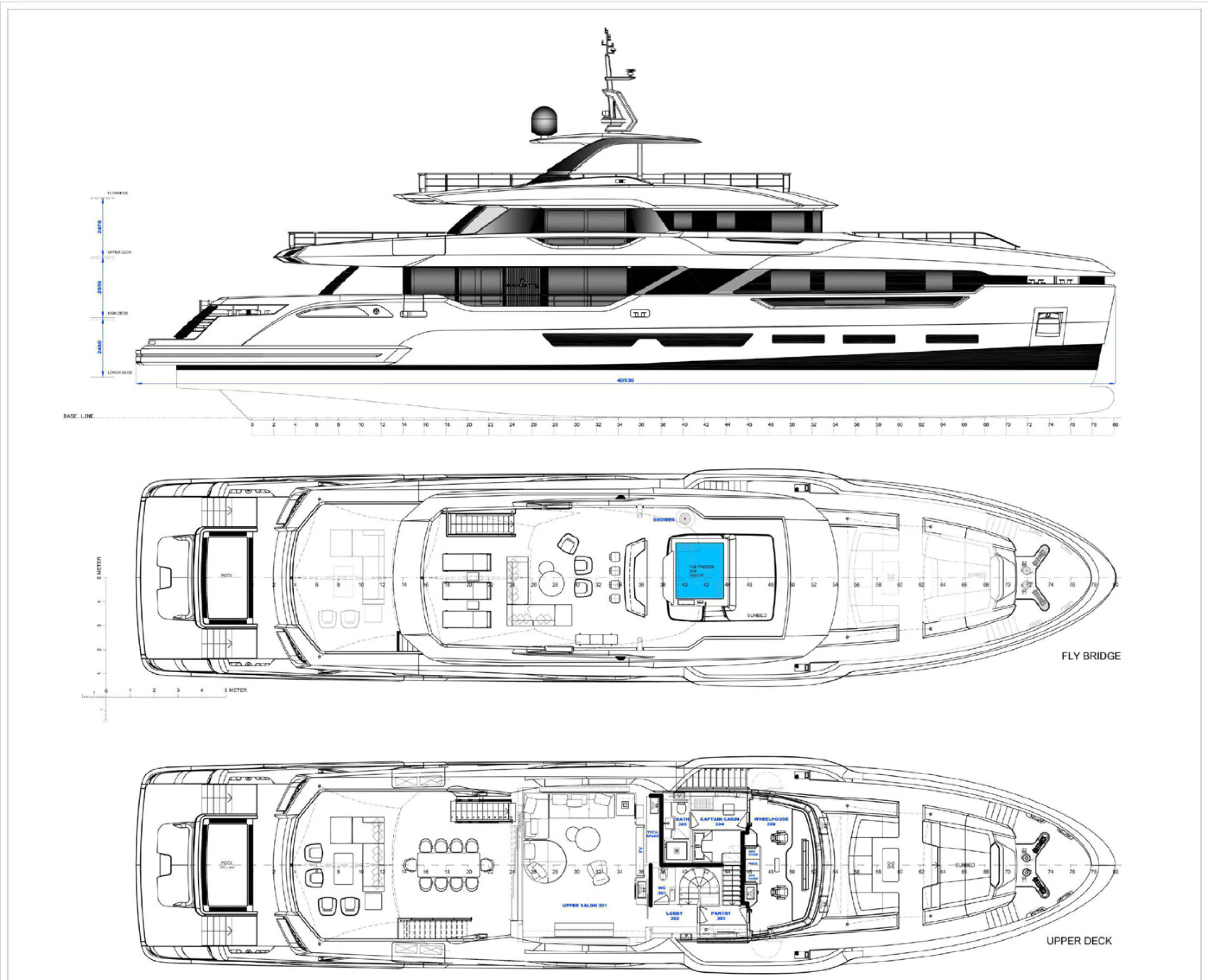 diagram, engineering drawing aboard PERLA BIANCA Yacht for Charter