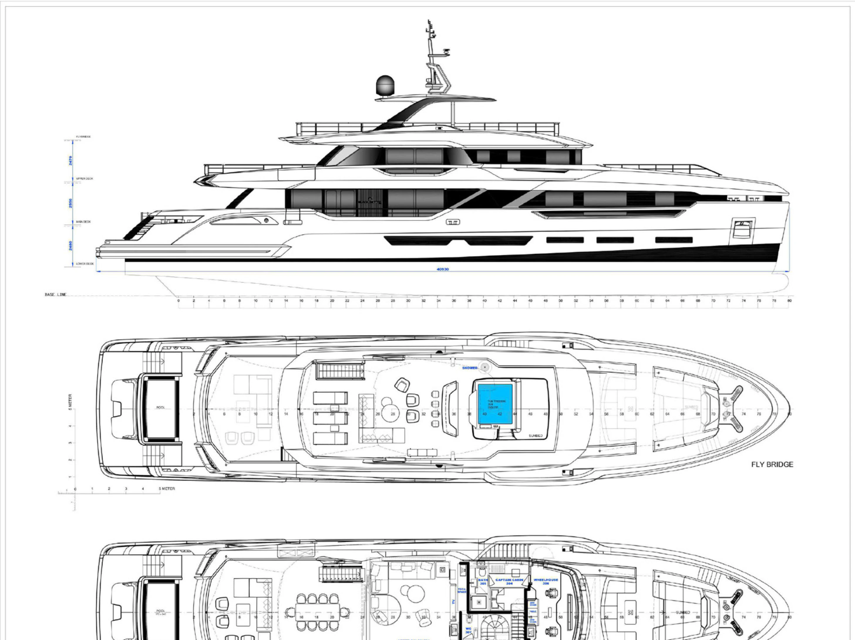 diagram, engineering drawing aboard PERLA BIANCA Yacht for Charter