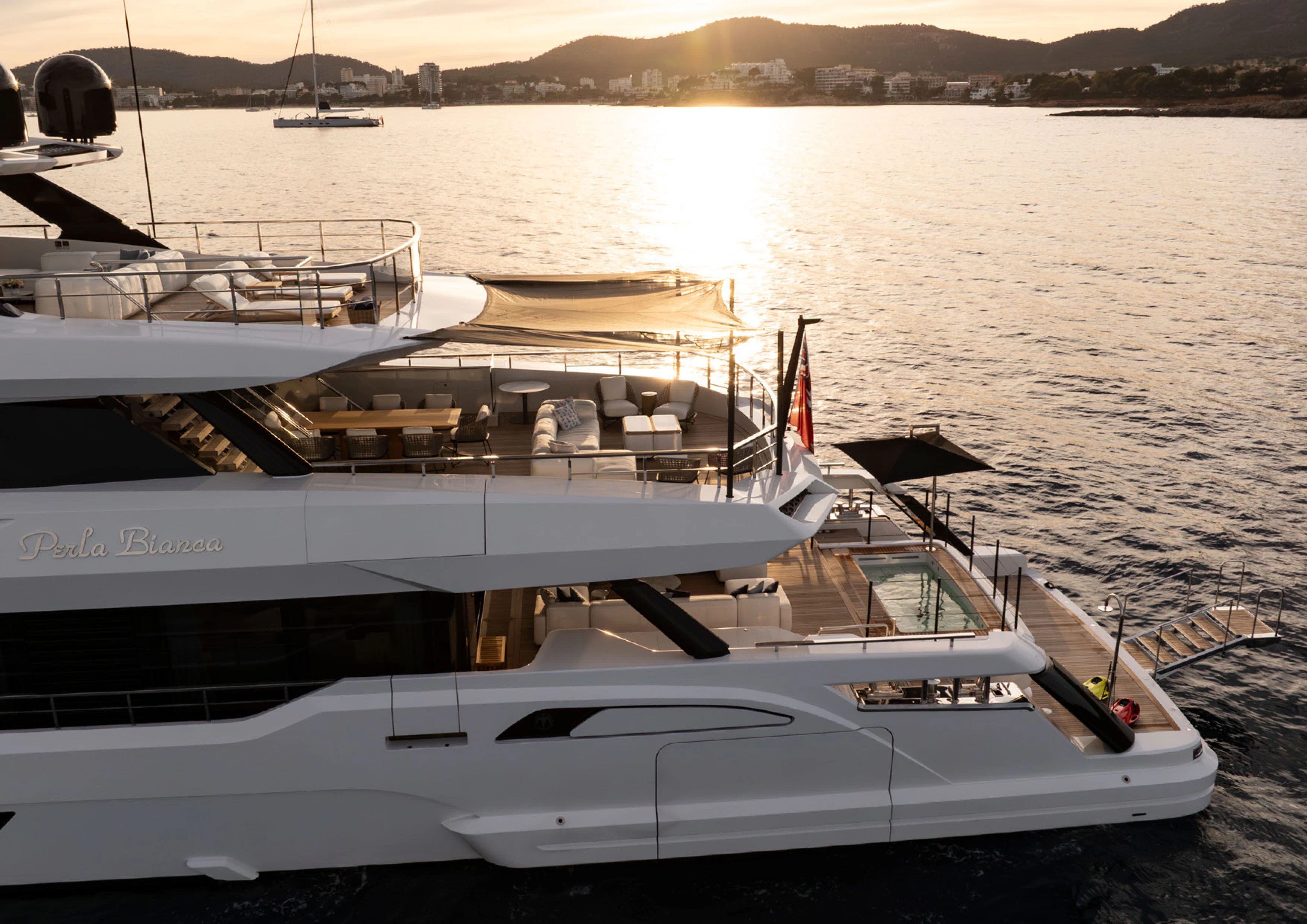 a boat on the water aboard PERLA BIANCA Yacht for Charter