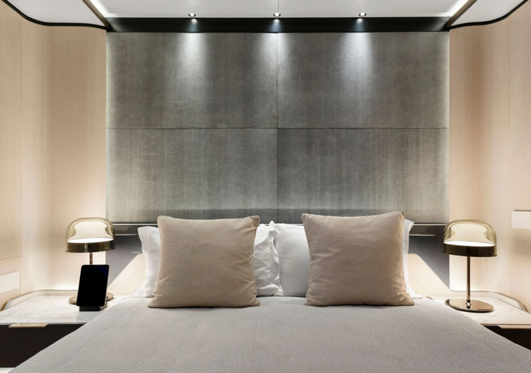 a bed with pillows aboard PERLA BIANCA Yacht for Charter