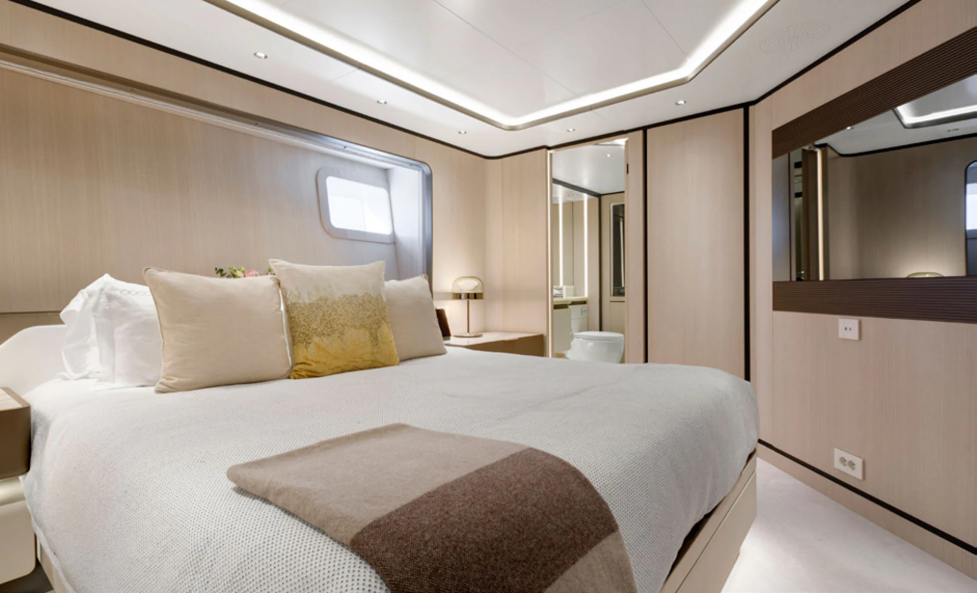 a bed in a room aboard PERLA BIANCA Yacht for Charter
