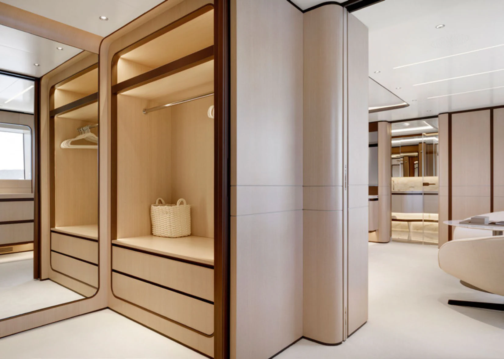 a room with a closet and a bed aboard PERLA BIANCA Yacht for Charter