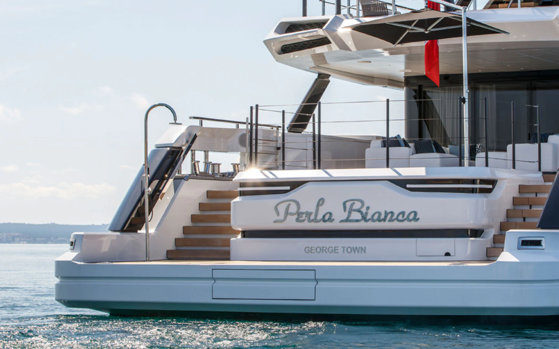 a boat on the water aboard PERLA BIANCA Yacht for Charter