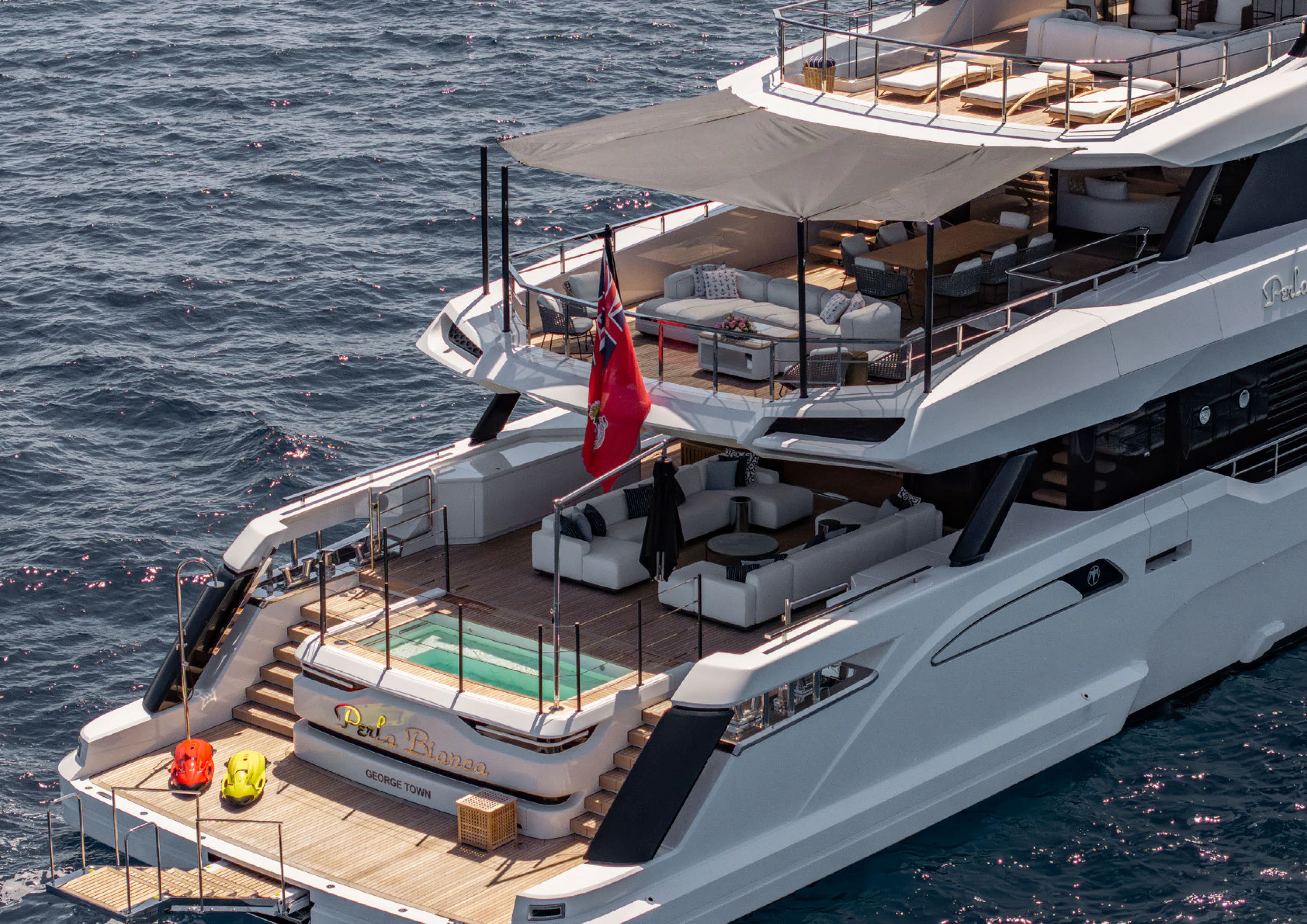 a boat on the water aboard PERLA BIANCA Yacht for Charter
