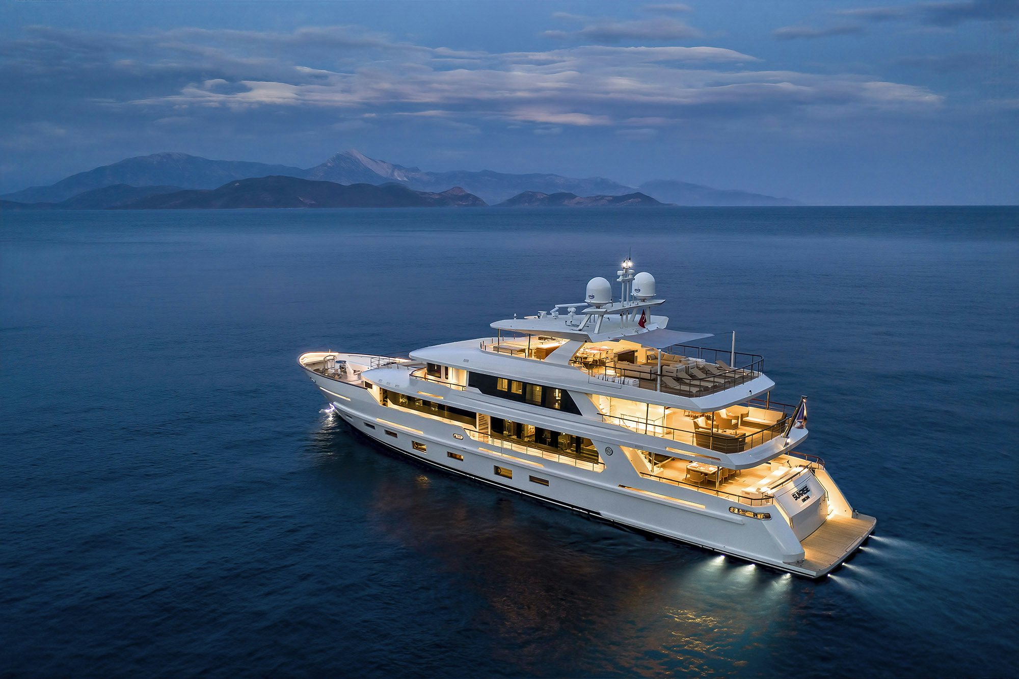 a large ship in the water aboard SUNRISE Yacht for Sale