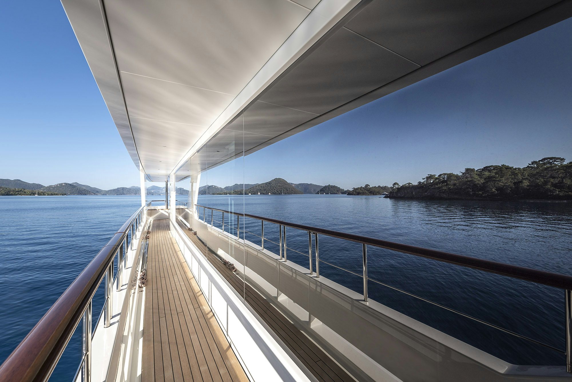 a long wooden dock over a body of water aboard SUNRISE Yacht for Sale