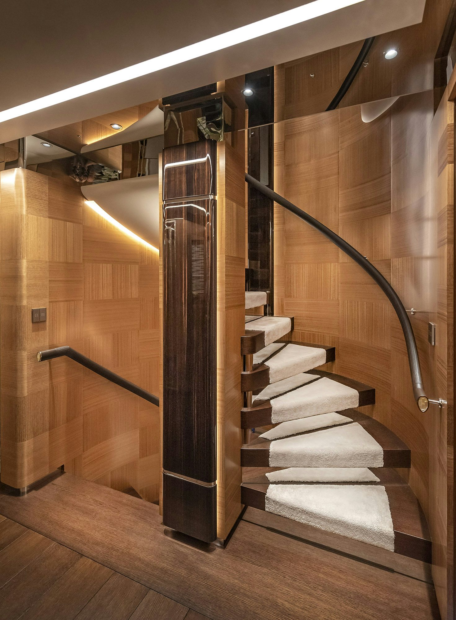 a staircase in a room aboard SUNRISE Yacht for Sale