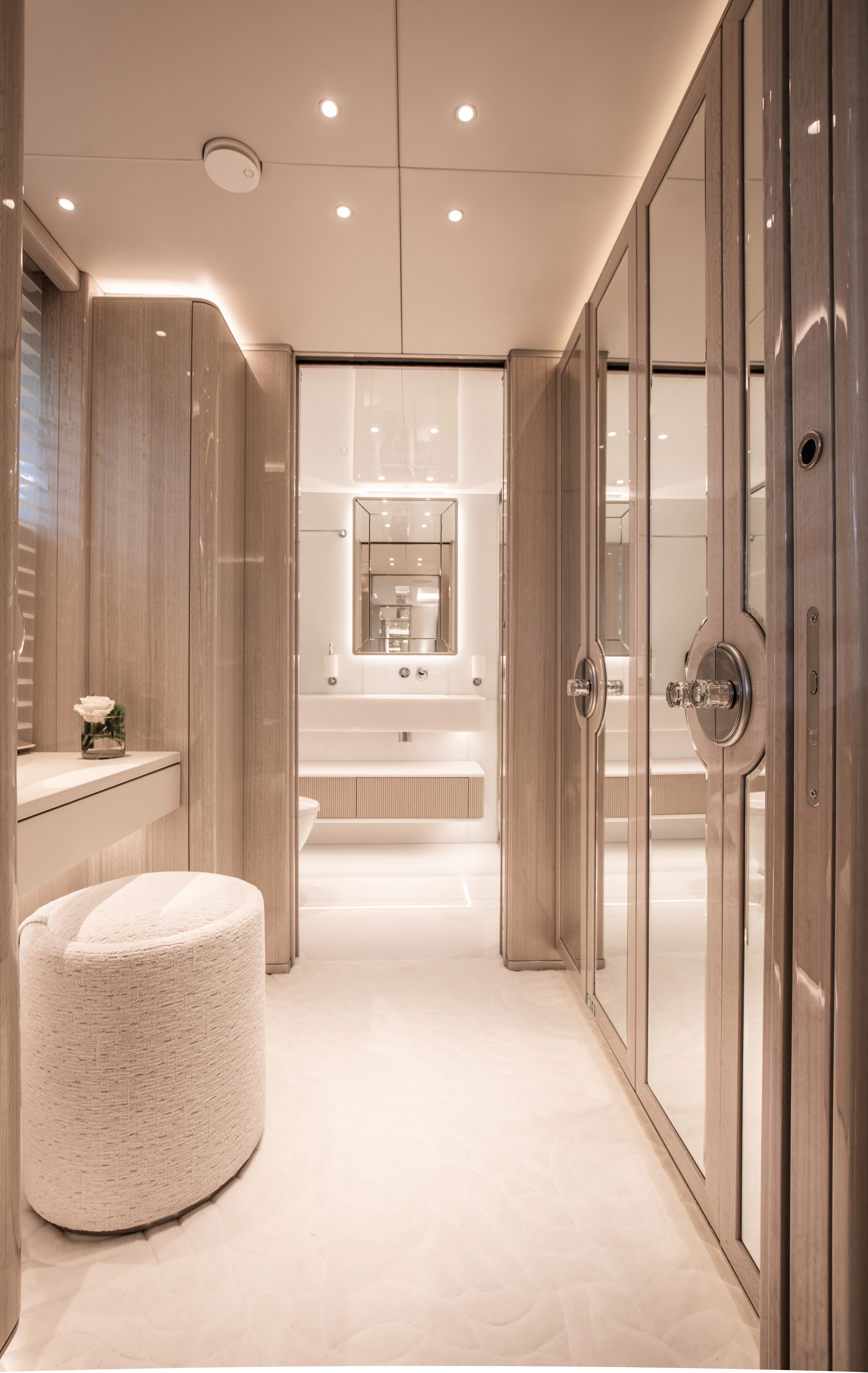 a bathroom with a large glass shower aboard PERSEVERANCE Yacht for Charter